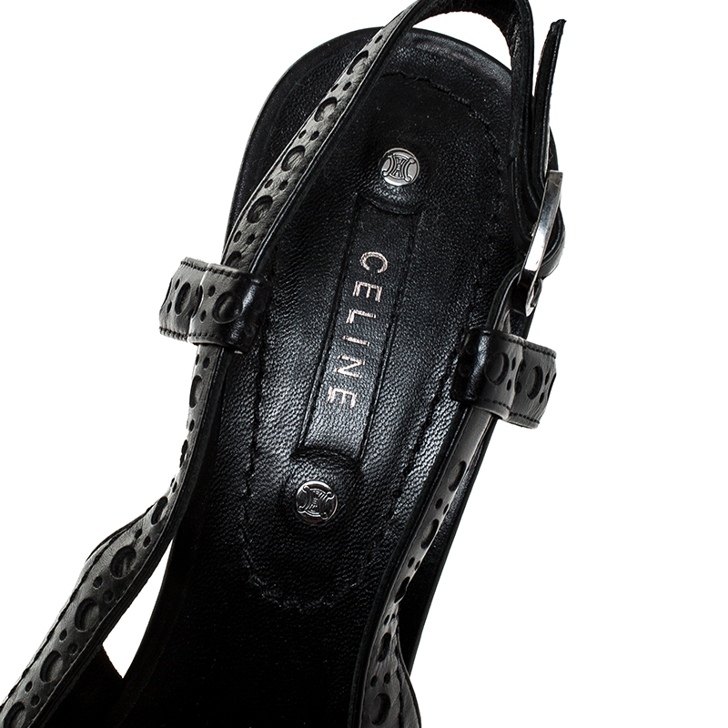 Celine Black Brogue Leather Tassel Slingback Sandals Size 40
