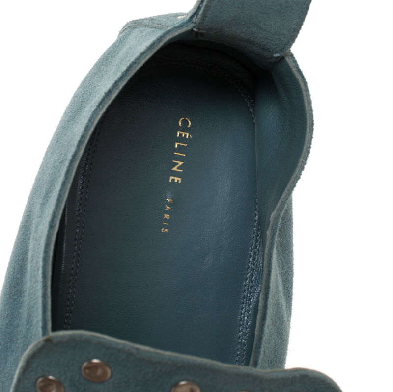 Celine Blue Suede Studded Slip On Loafers Size 39
