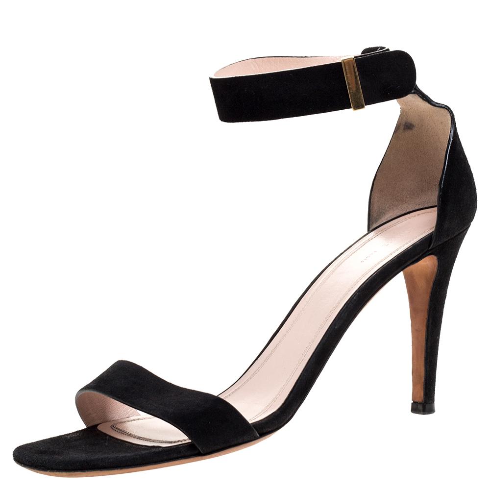 Image of Celine Black Suede Iconic Ankle Strap Sandals Size