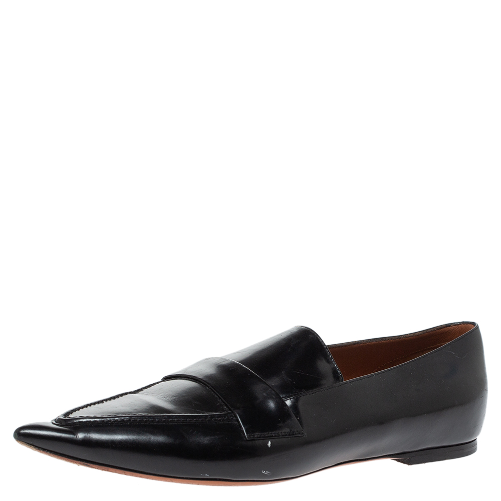 Image of Celine Black Leather Pointed Toe Loafers Size