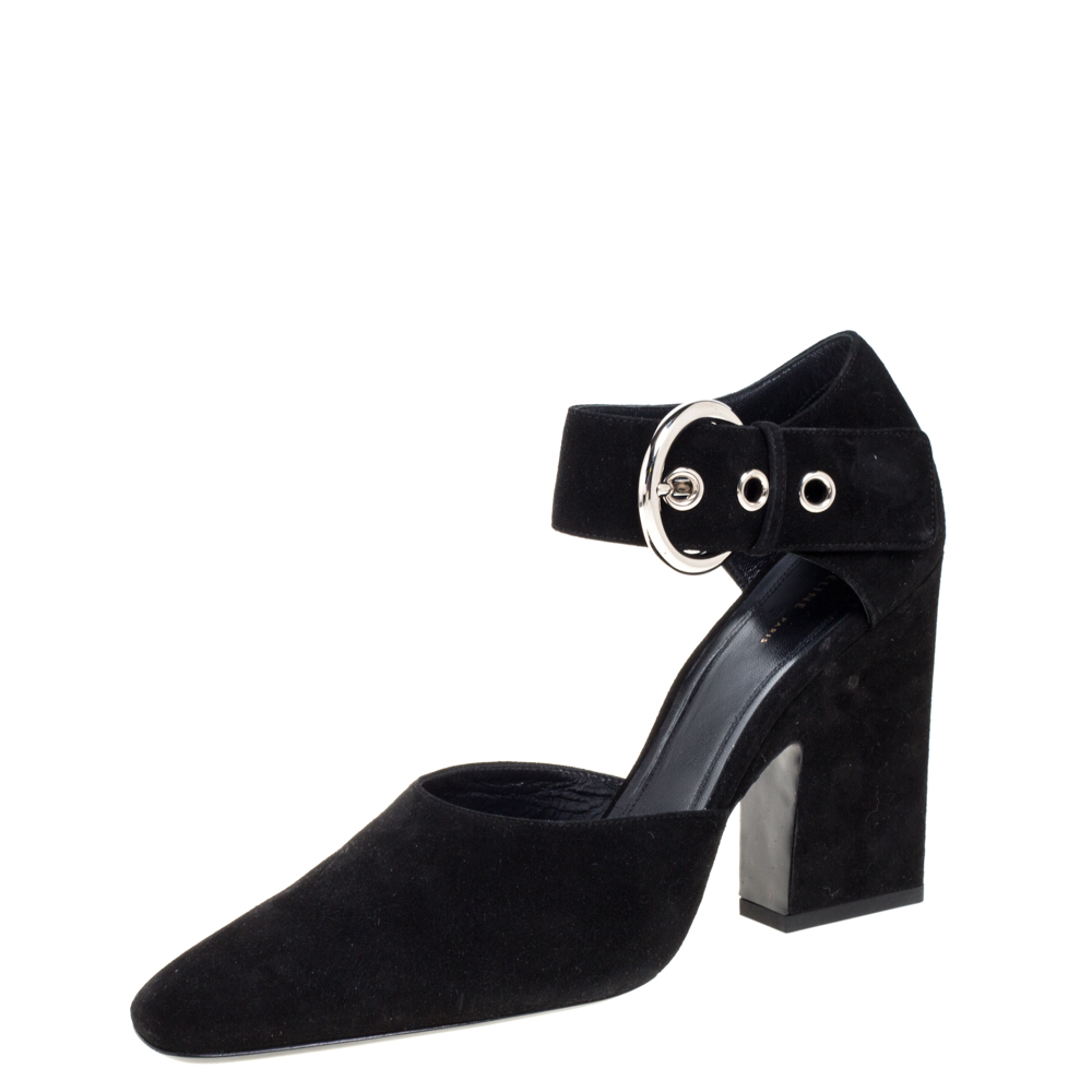 Image of C&eacute;line Black Suede Ankle Cuff Square Toe Sandals Size