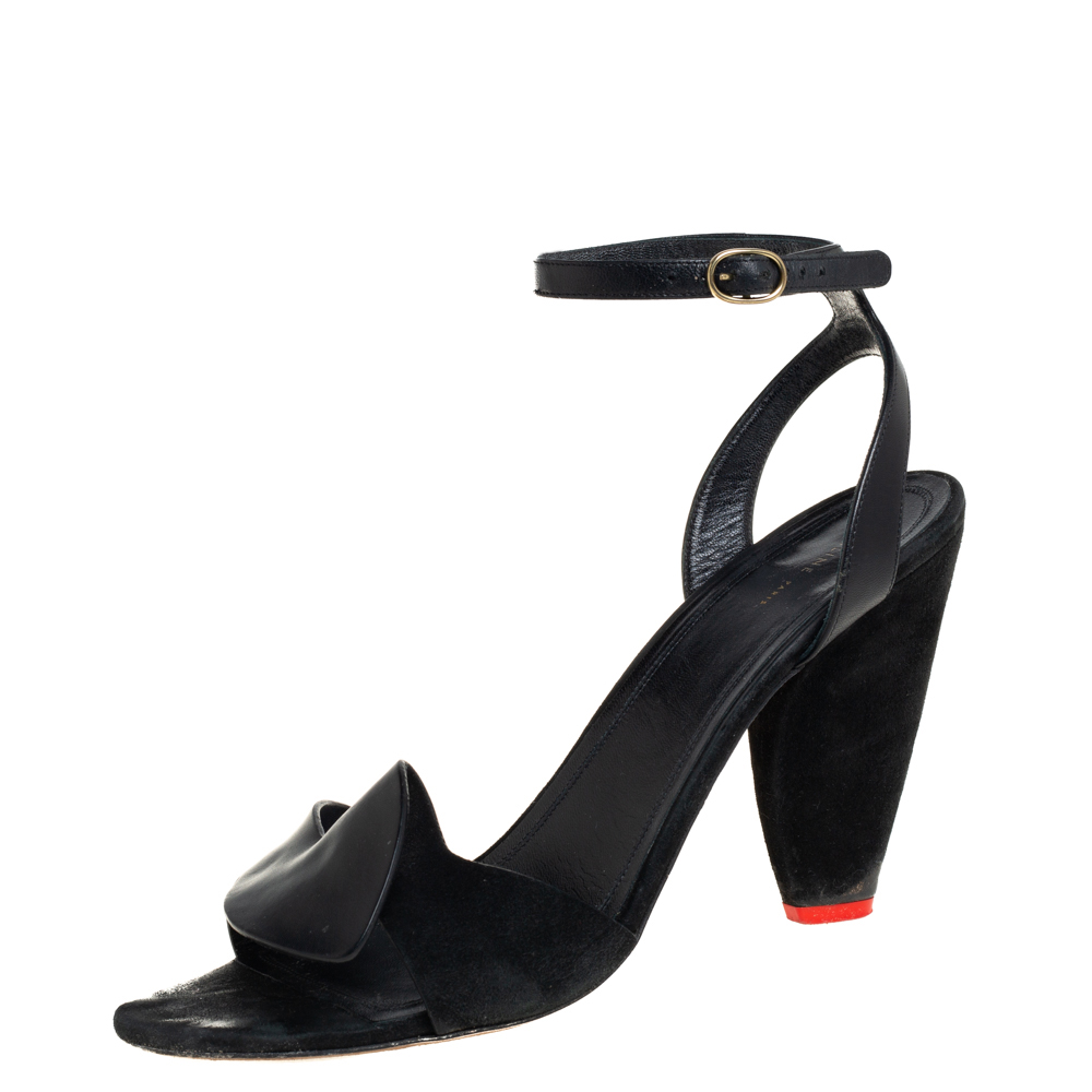 Celine Black Leather And Suede Ankle Strap Sandals Size 41