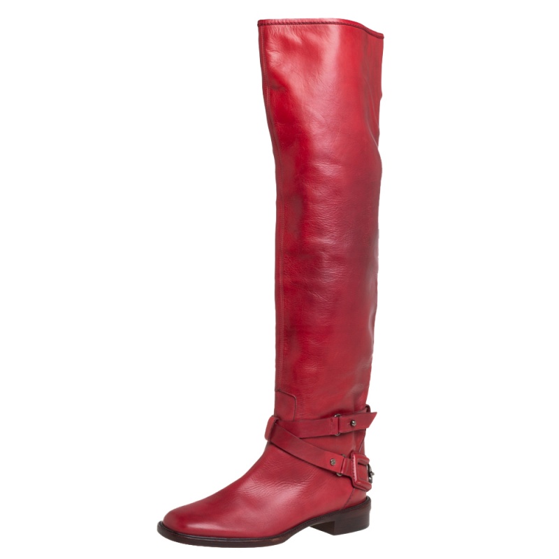 Céline Red Leather Knee Length Boots Size 39