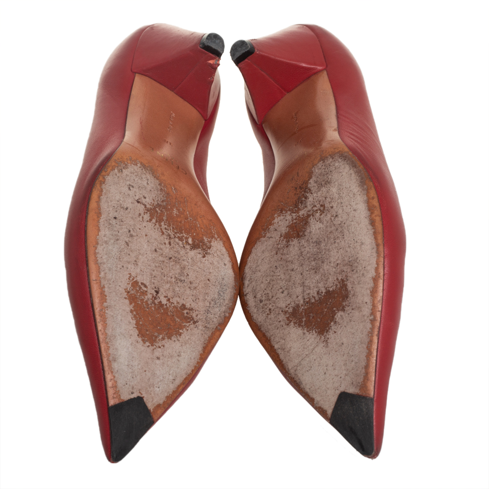 Celine Brown Leather V Neck Pointed Toe Pumps Size 38