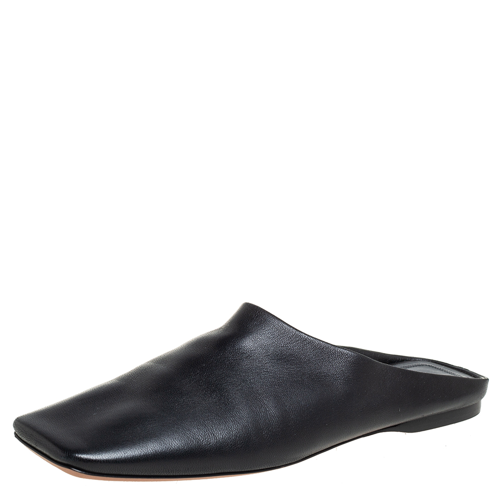Celine Black Leather Square Toe Mule Sandals Size 38