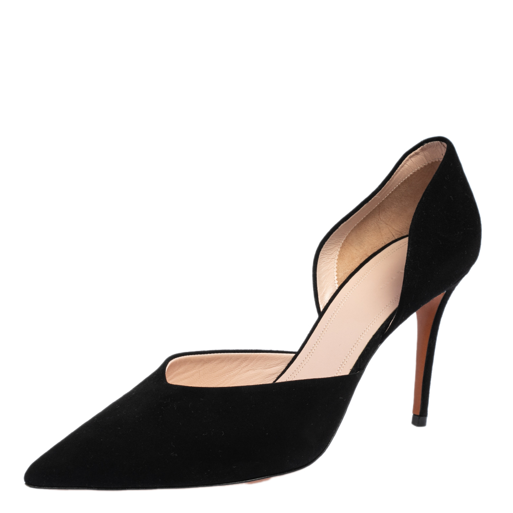 Celine Black Suede D'orsay Pointed Toe Pumps Size 40
