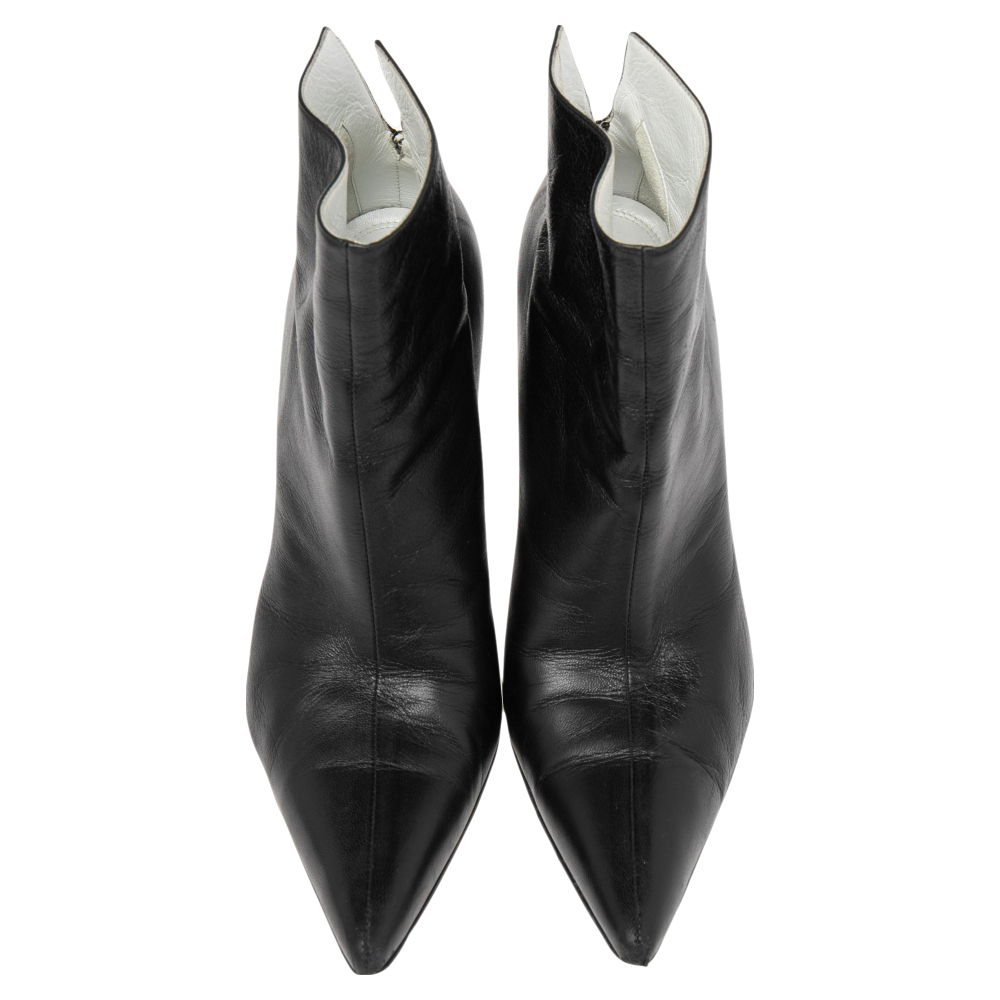 Celine Black Leather Pointed Toe Ankle Boots Size 37.5