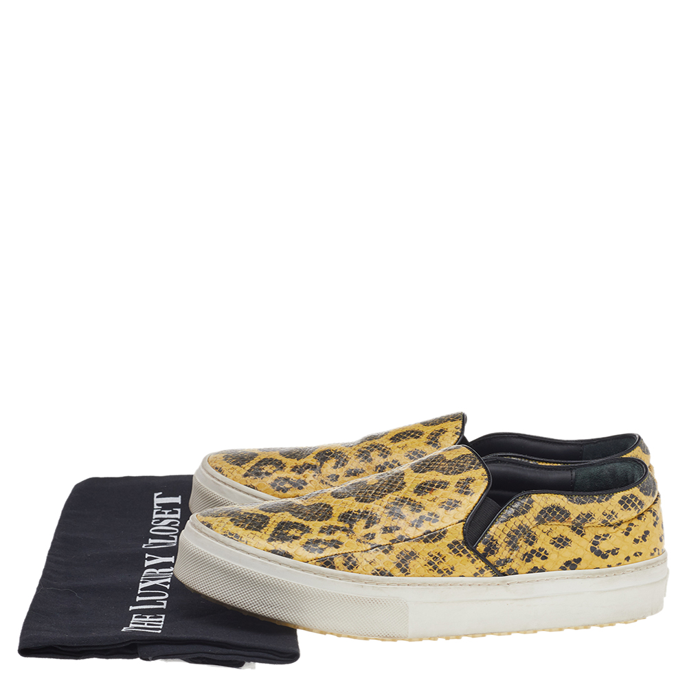 Celine Yellow/Black Snakeskin Leather Slip On Sneakers Size 37