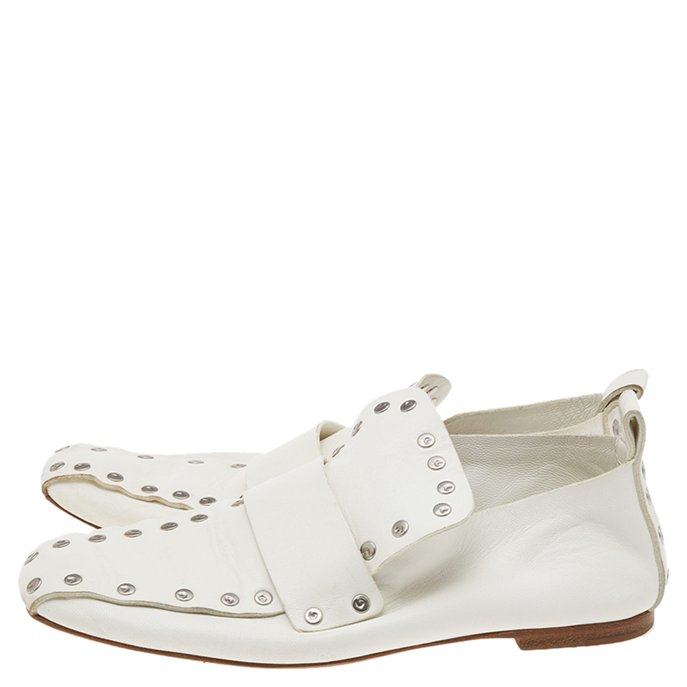 Celine White Leather Rivet Studs Loafers Size 36.5