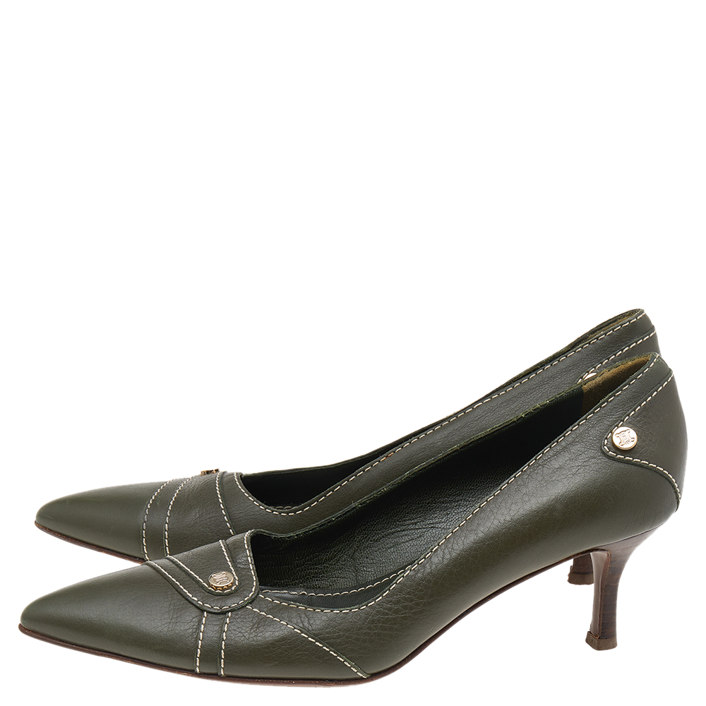 Celine Green Leather Pointed Toe Pumps Size 36.5