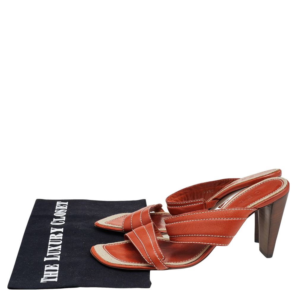 Celine Orange Leather Slide Sandals Size 39.5