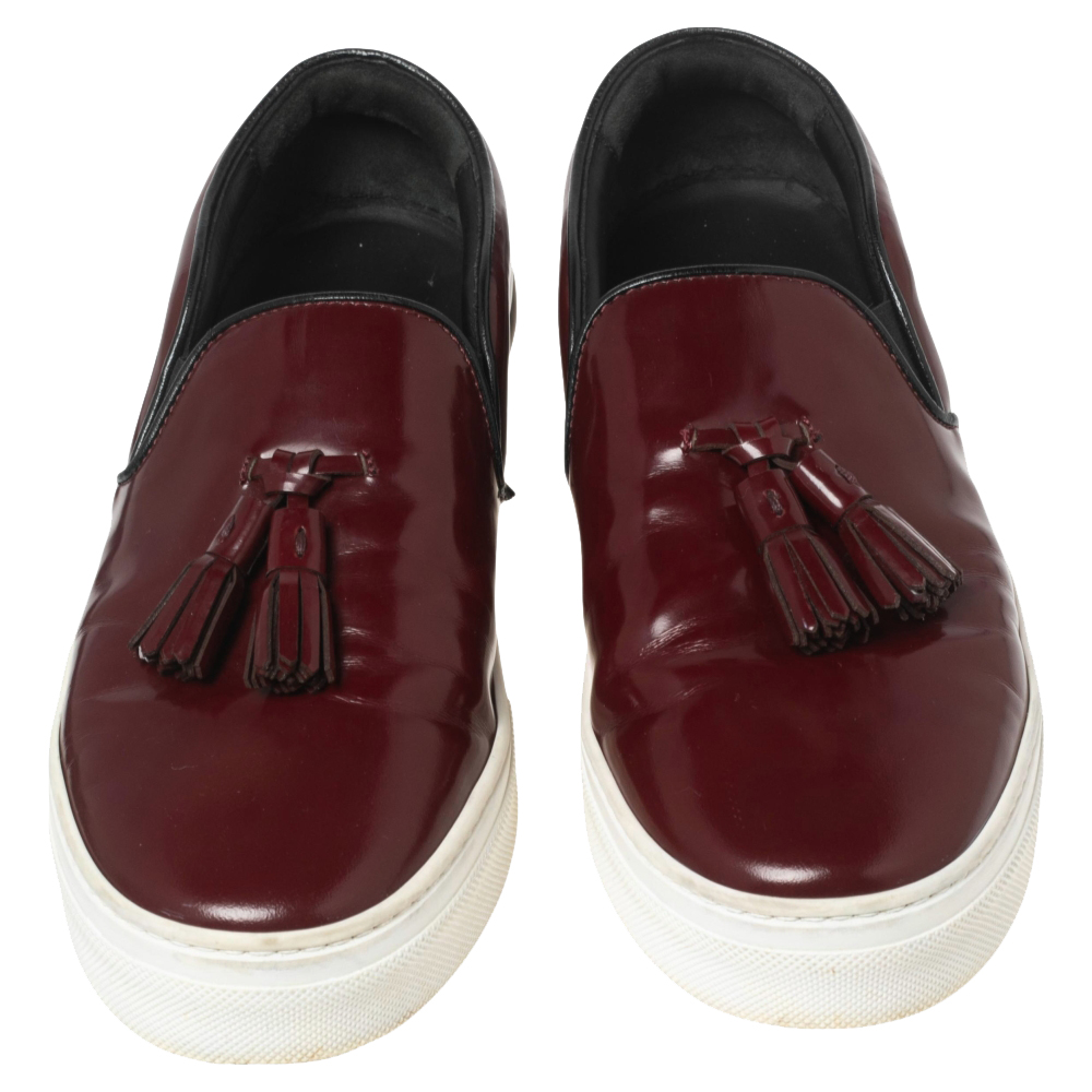 Celine Burgundy Leather Tassel Slip On Sneakers Size 37.5