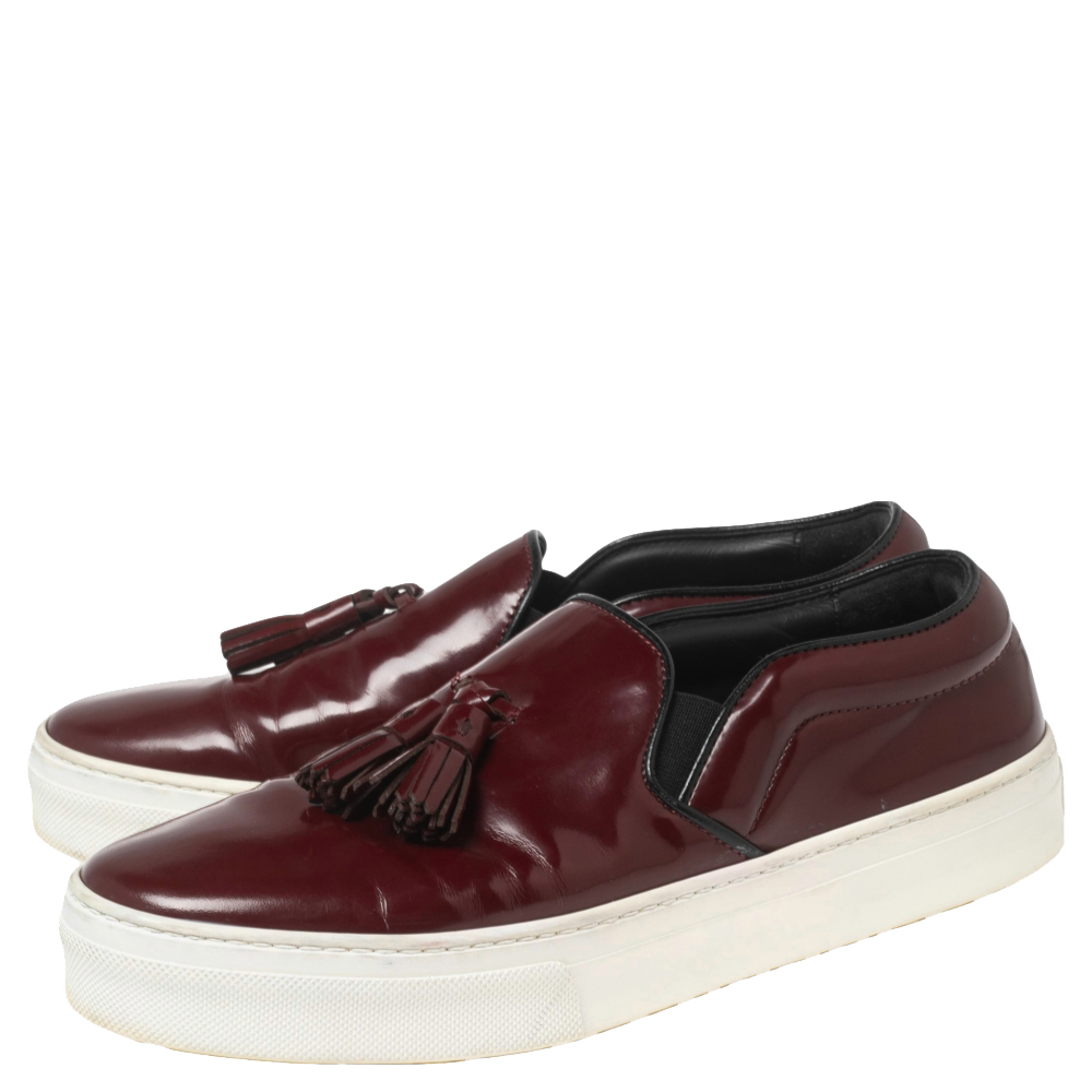 Celine Burgundy Leather Tassel Slip On Sneakers Size 37.5
