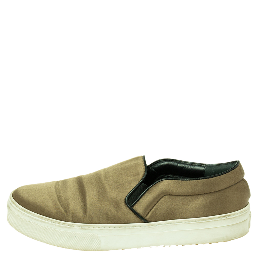 Celine Olive Green Satin Slip On Sneakers Size 39