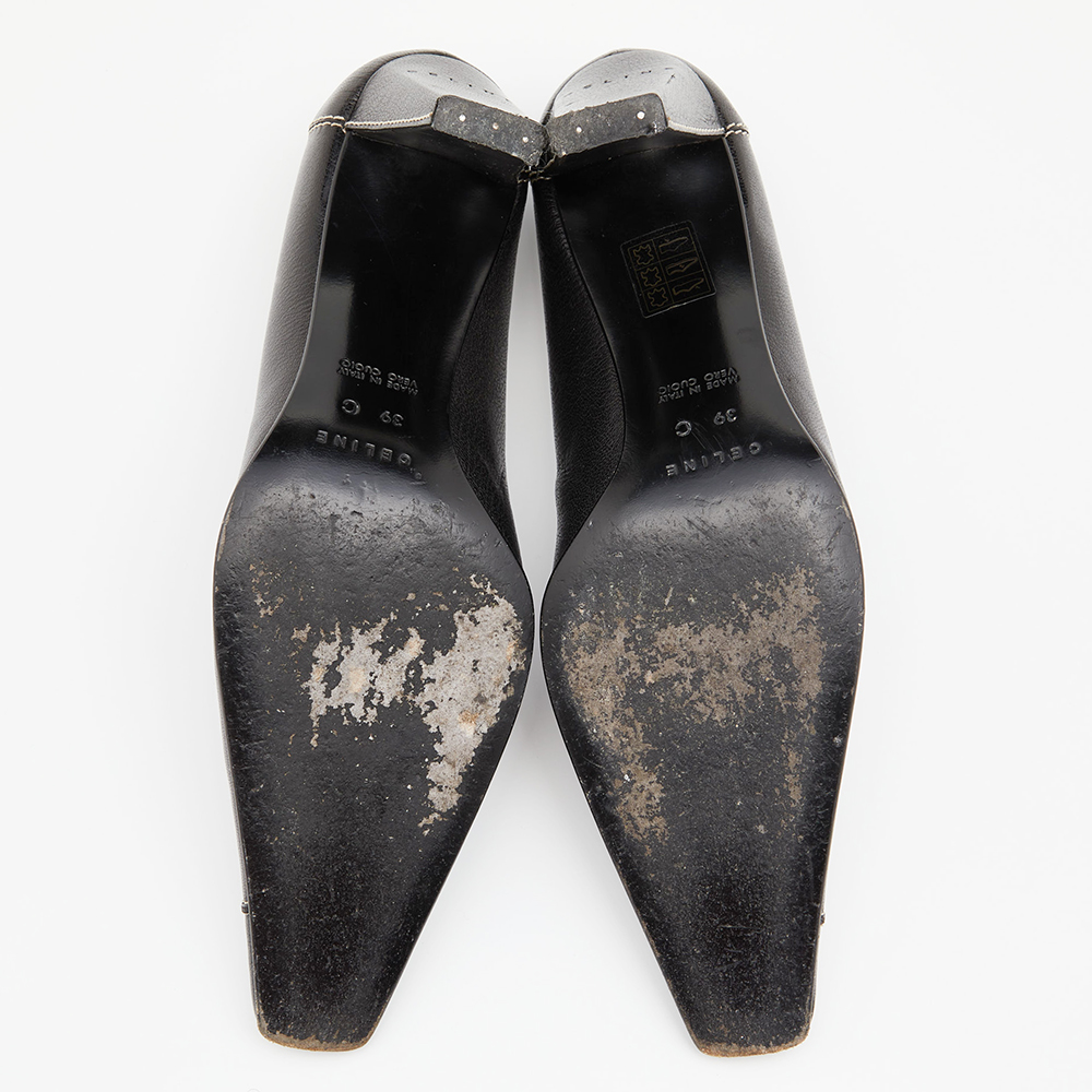 Celine Vintage Black Leather Pointed Toe Pumps Size 39