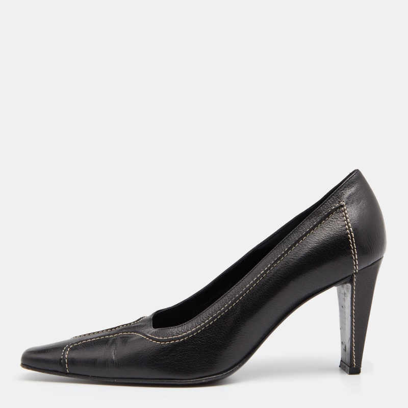 Celine Vintage Black Leather Pointed Toe Pumps Size 39
