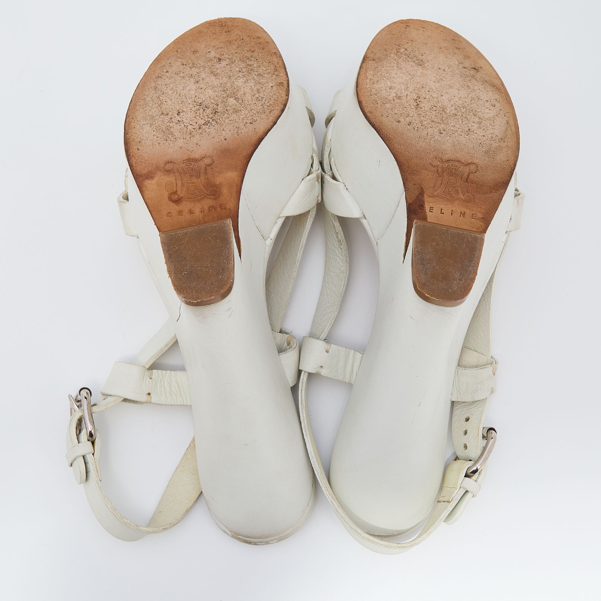 Celine White Leather Strappy Platform Sandals Size 37
