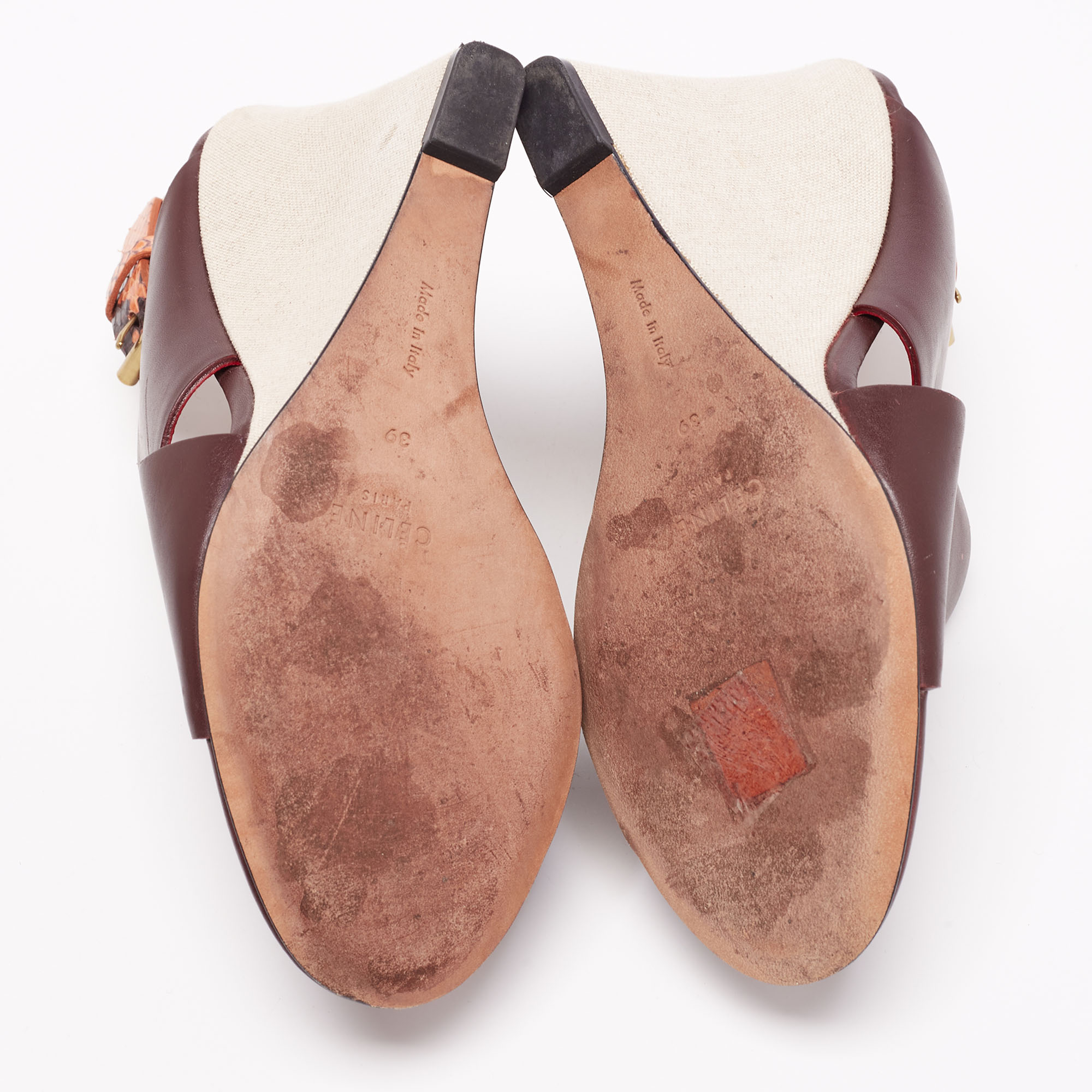 Celine Multicolor Snakeskin And Leather Cross Strap Open Toe Slingback Wedge Sandals Size 39