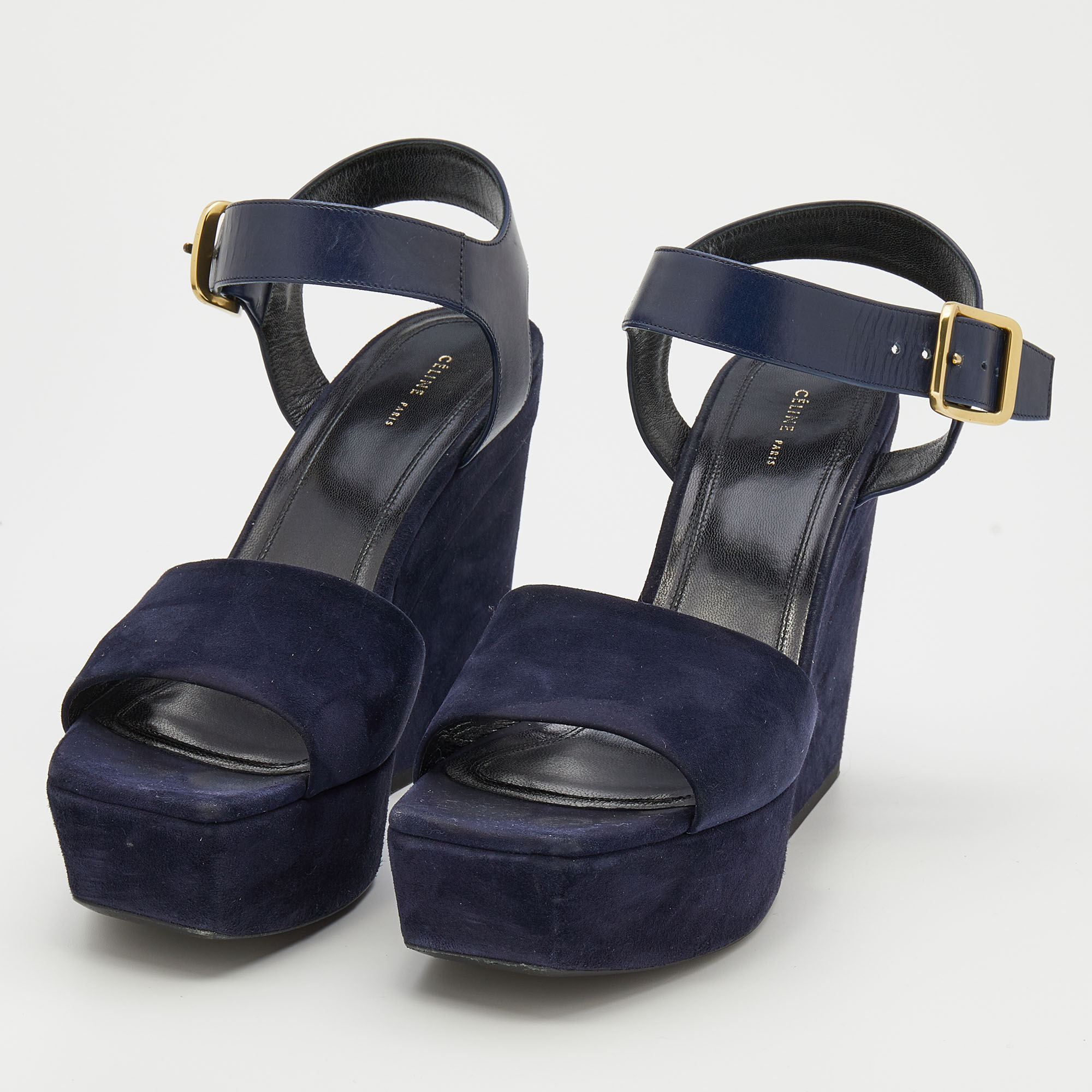 Celine Navy Blue Suede And Leather Platform Block Heel Ankle Strap Sandals Size
Celine Navy Blue Suede And Leather Platform Block Heel Ankle Strap Sandals Size