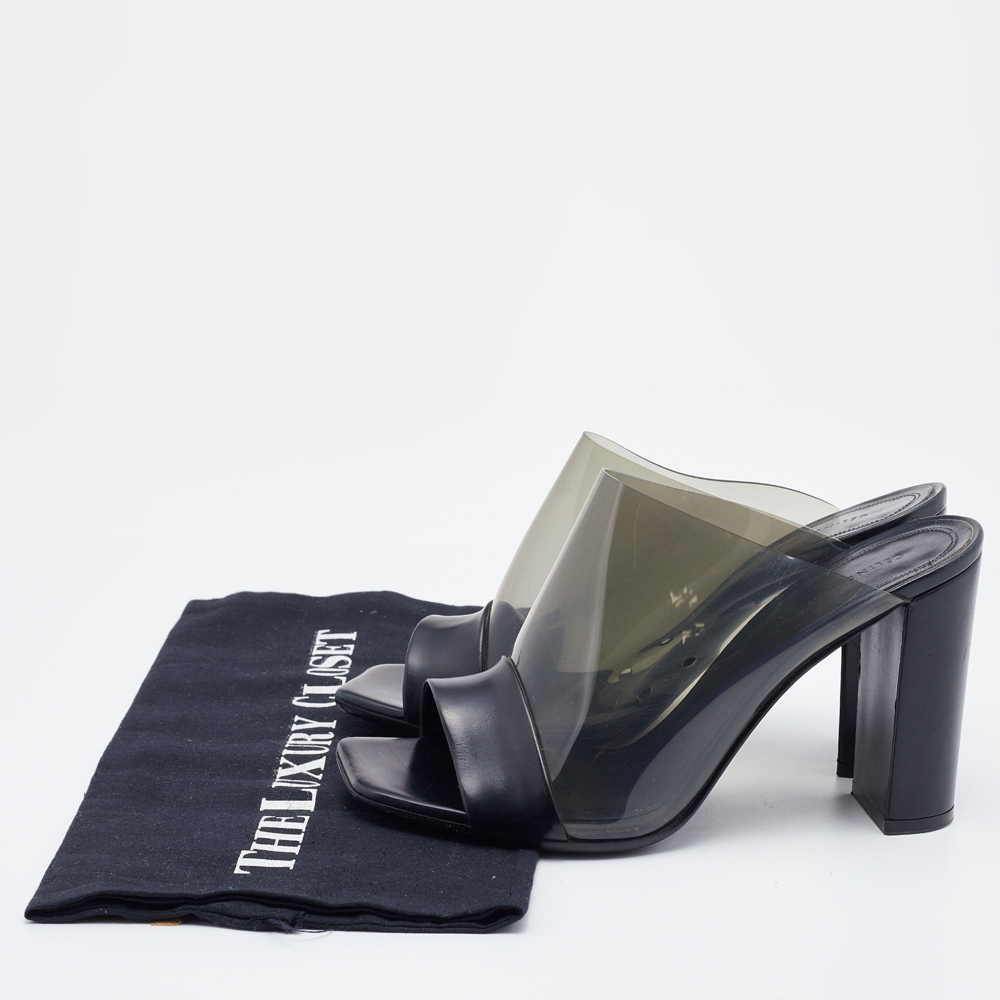 Celine Black Leather And PVC Slide Sandals Size 37