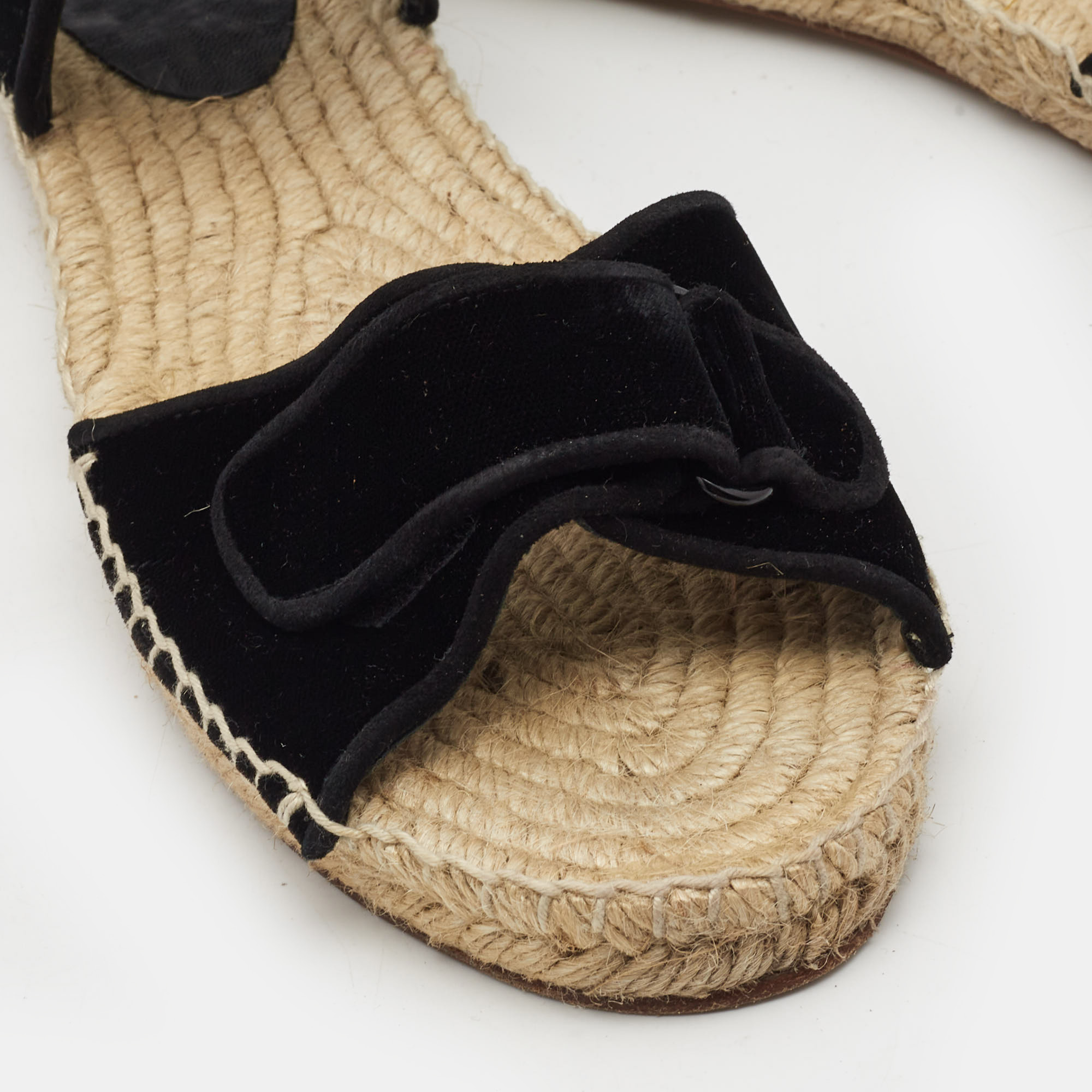 Celine Black Velvet Velcro Strap Espadrille Sandals Size 40