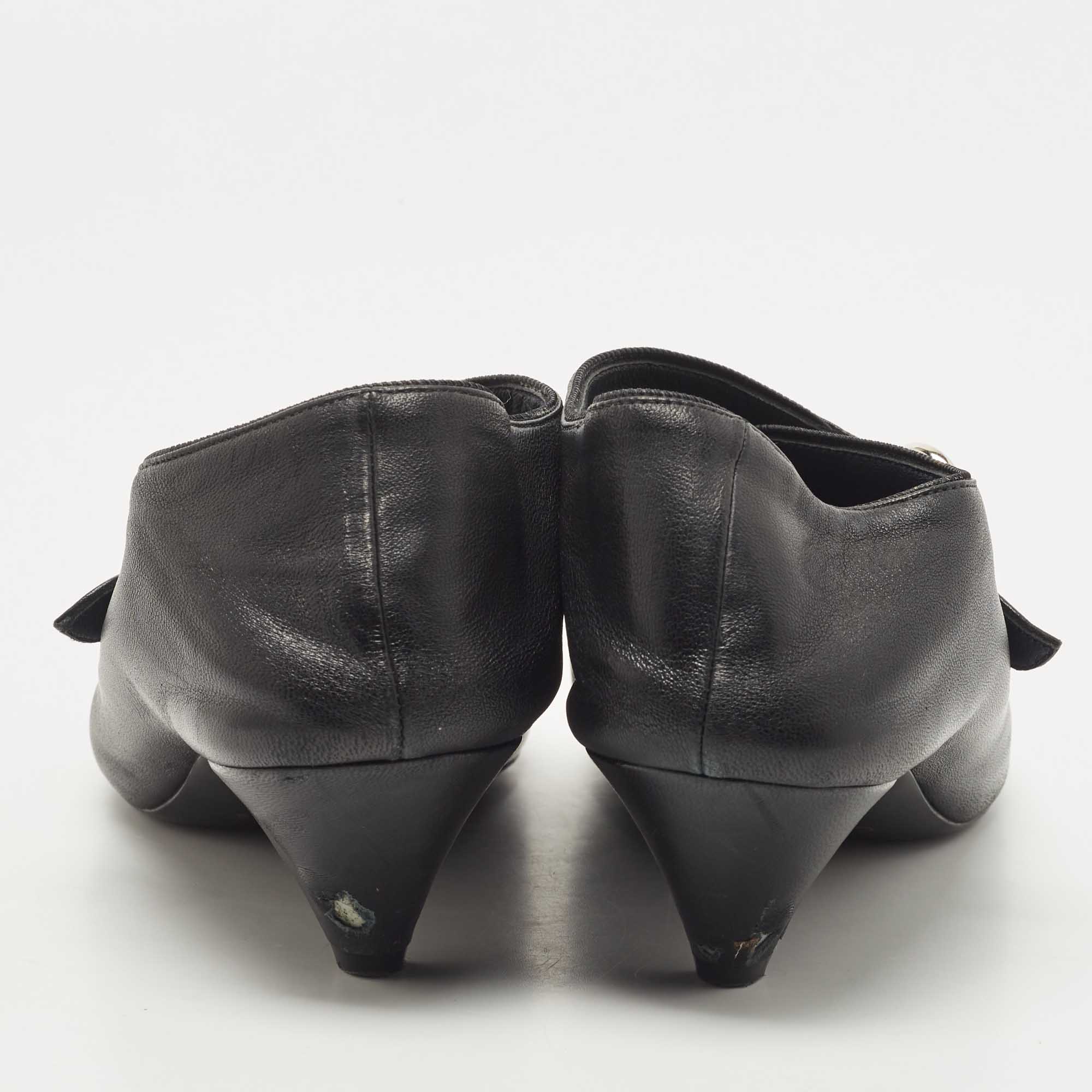 Celine Black Leather Buckle Detail Pointed Toe Booties Size 36