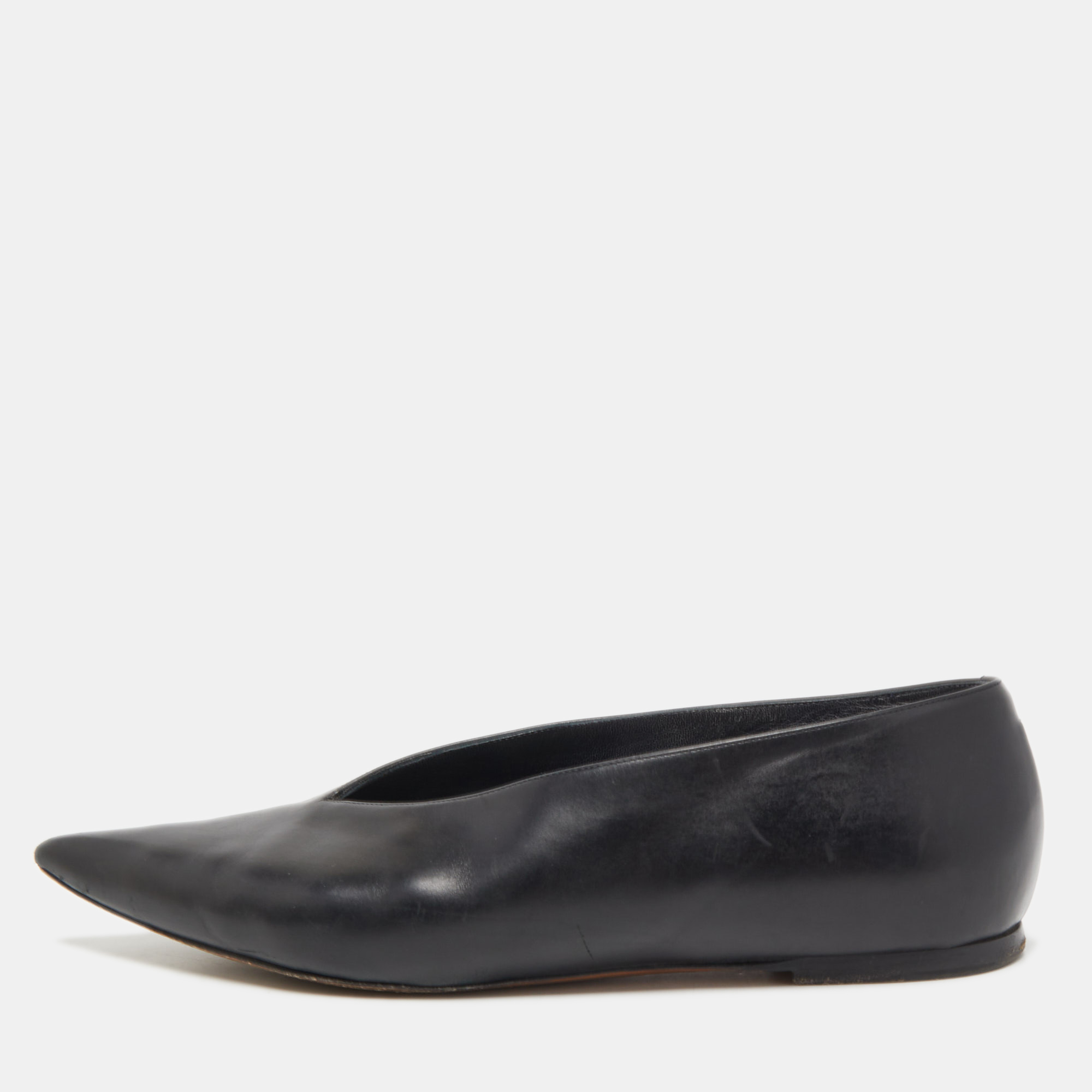 Celine Black Leather V-Neck Ballet Flats Size 35.5