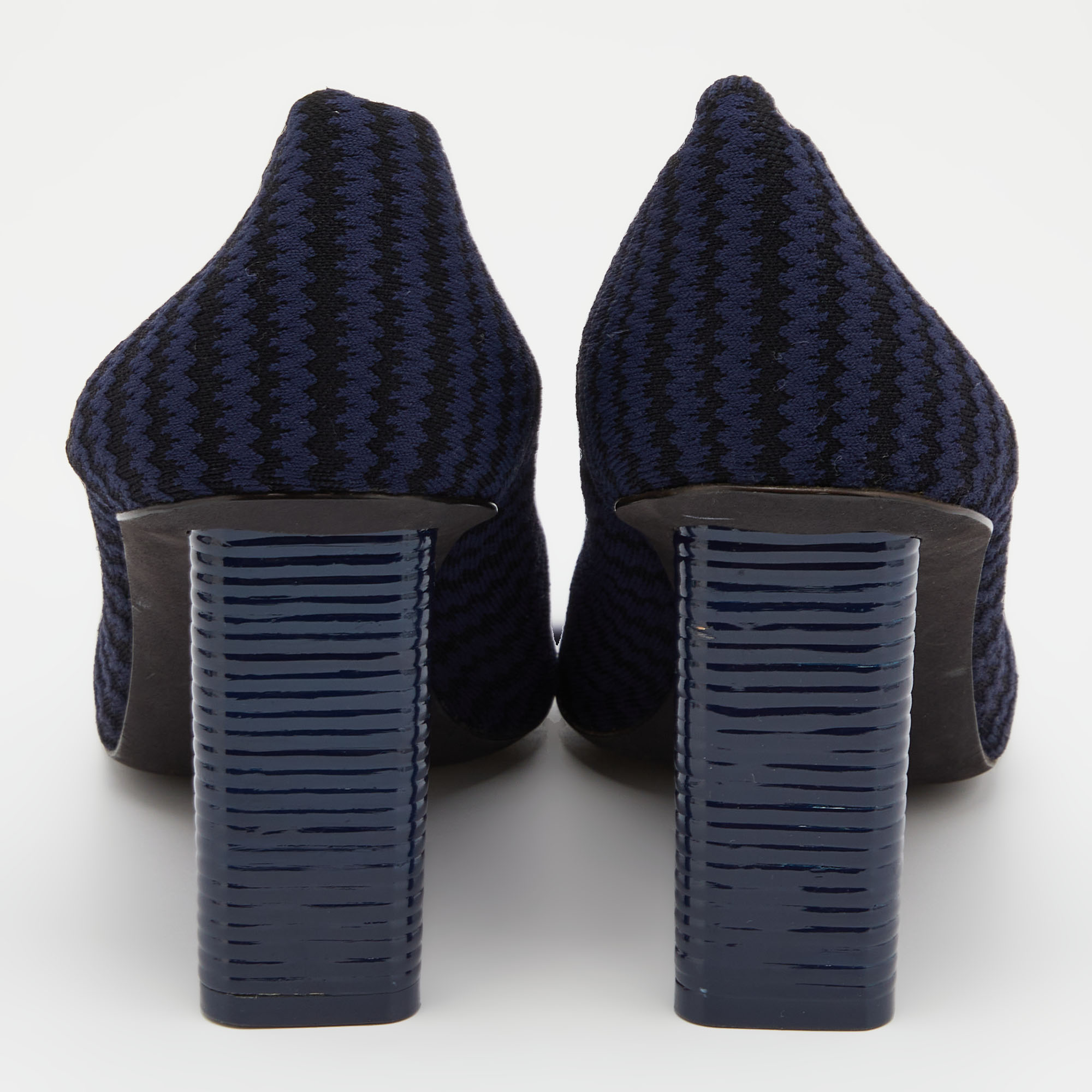 Celine Blue/Black Stretch Fabric V Neck Pumps Size 38