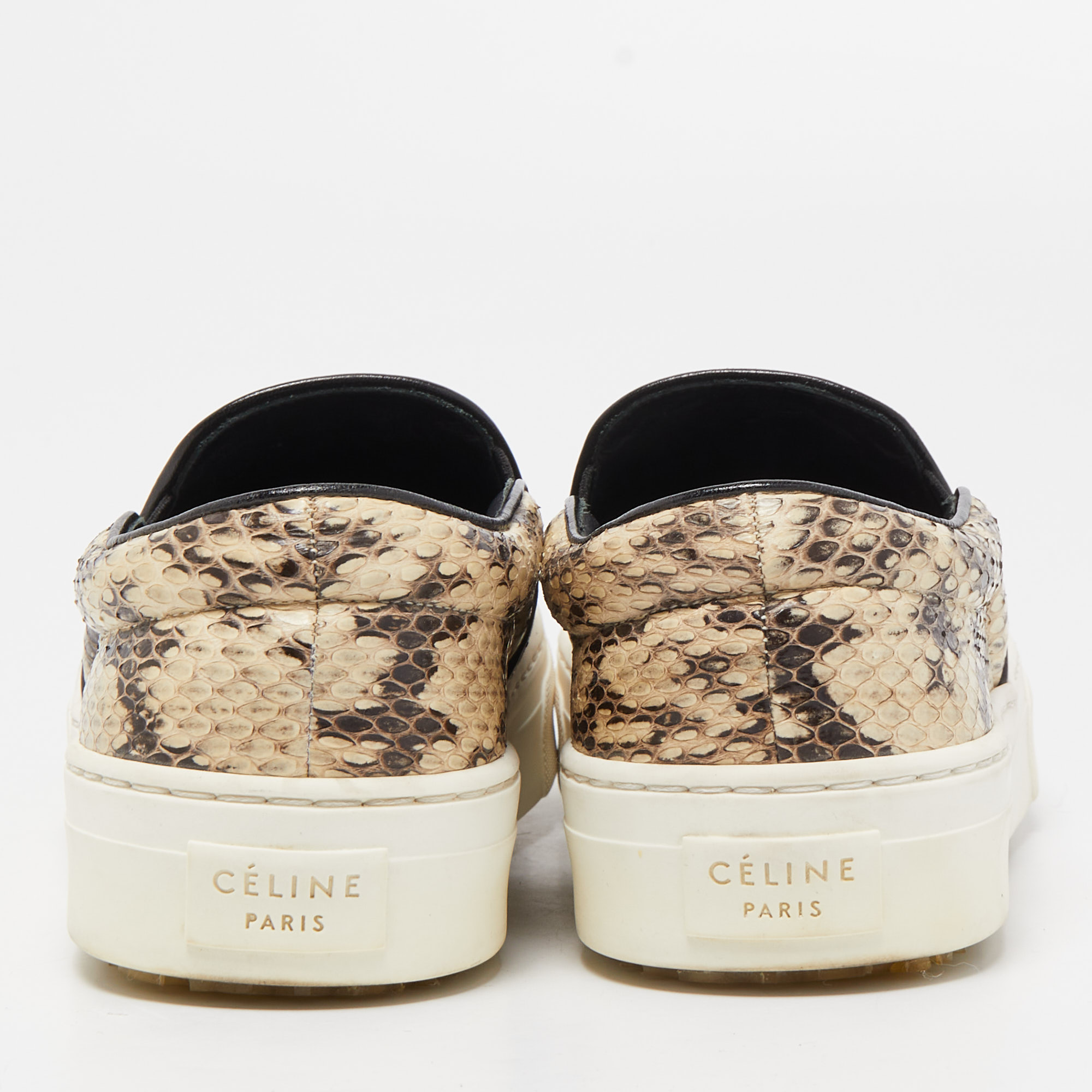 Celine Beige/Brown Python Leather Slip On Sneakers Size 36
