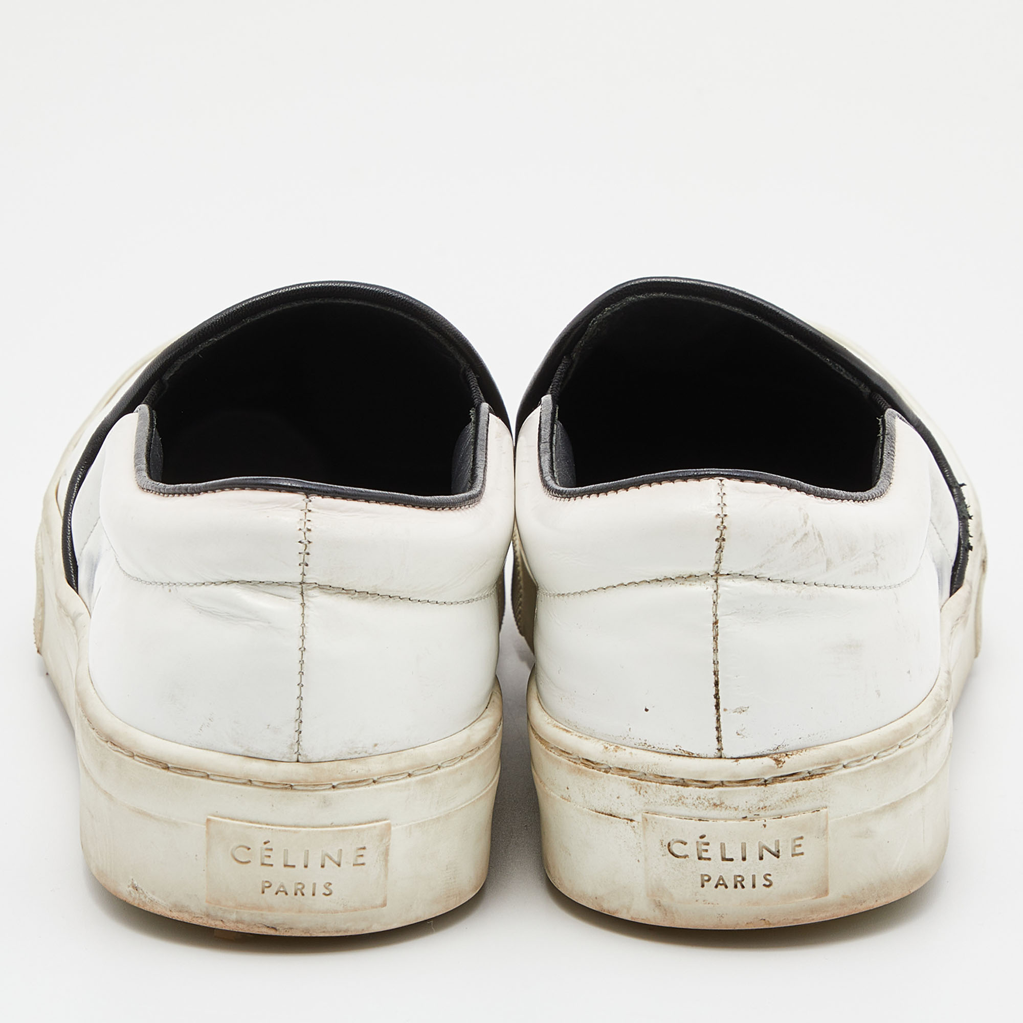 Celine White/Black Leather Slip On Sneakers Size 37