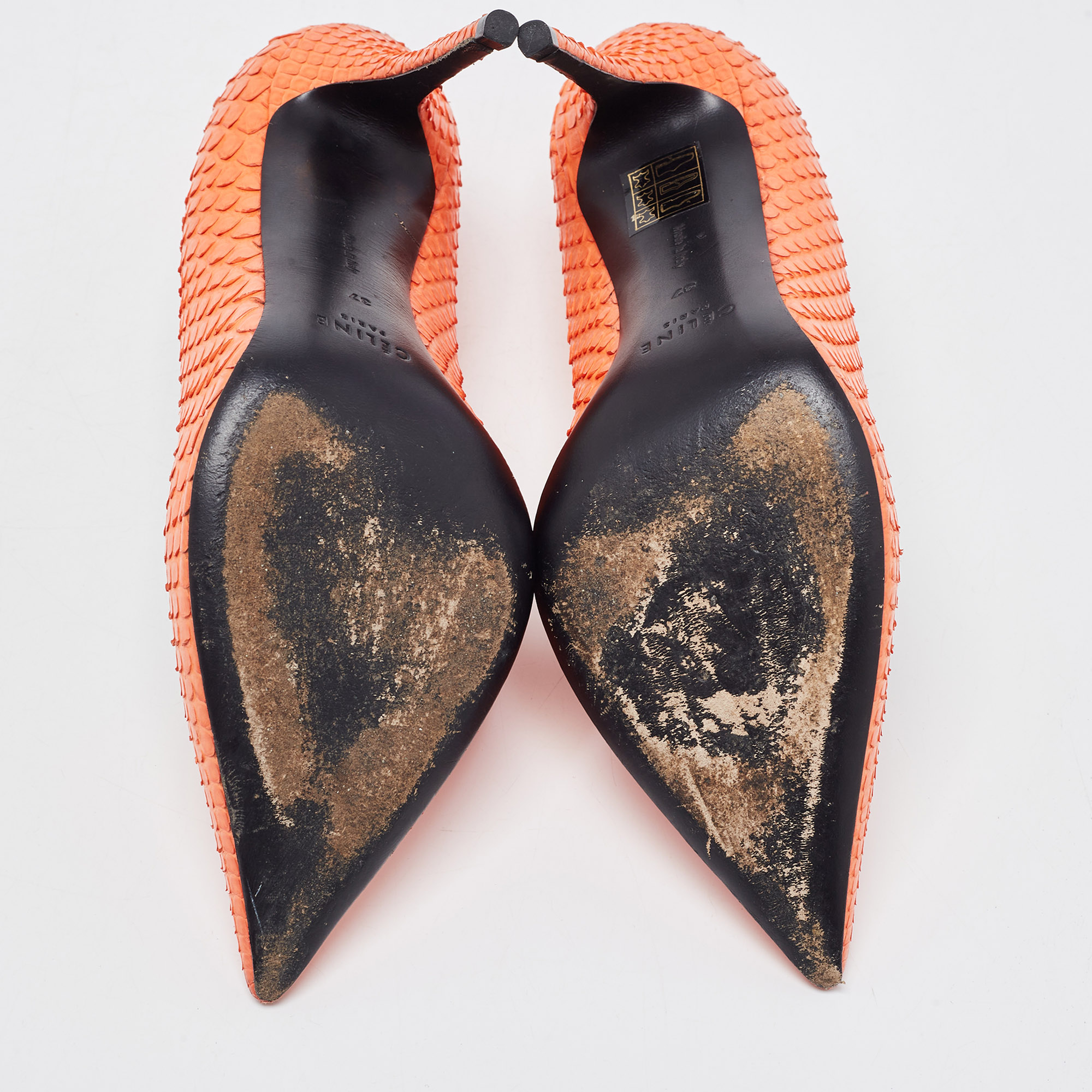 Celine Orange Python Leather Pointed Toe Pumps Size 37