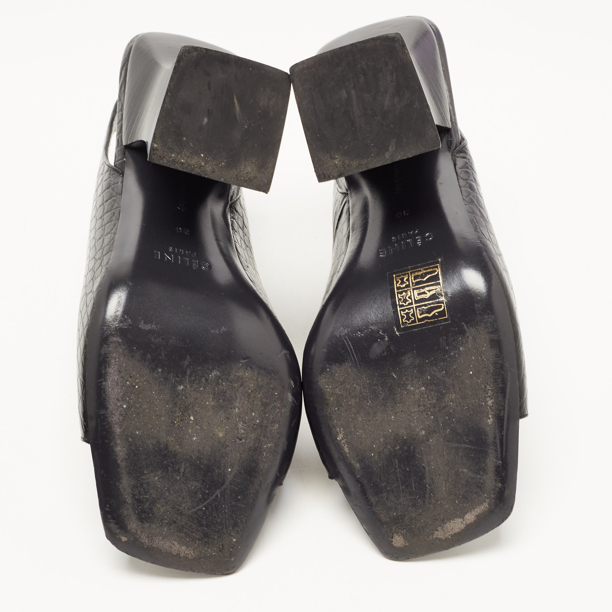Celine Black Croc Embossed Leather Slingback Open Toe Sandals Size 38