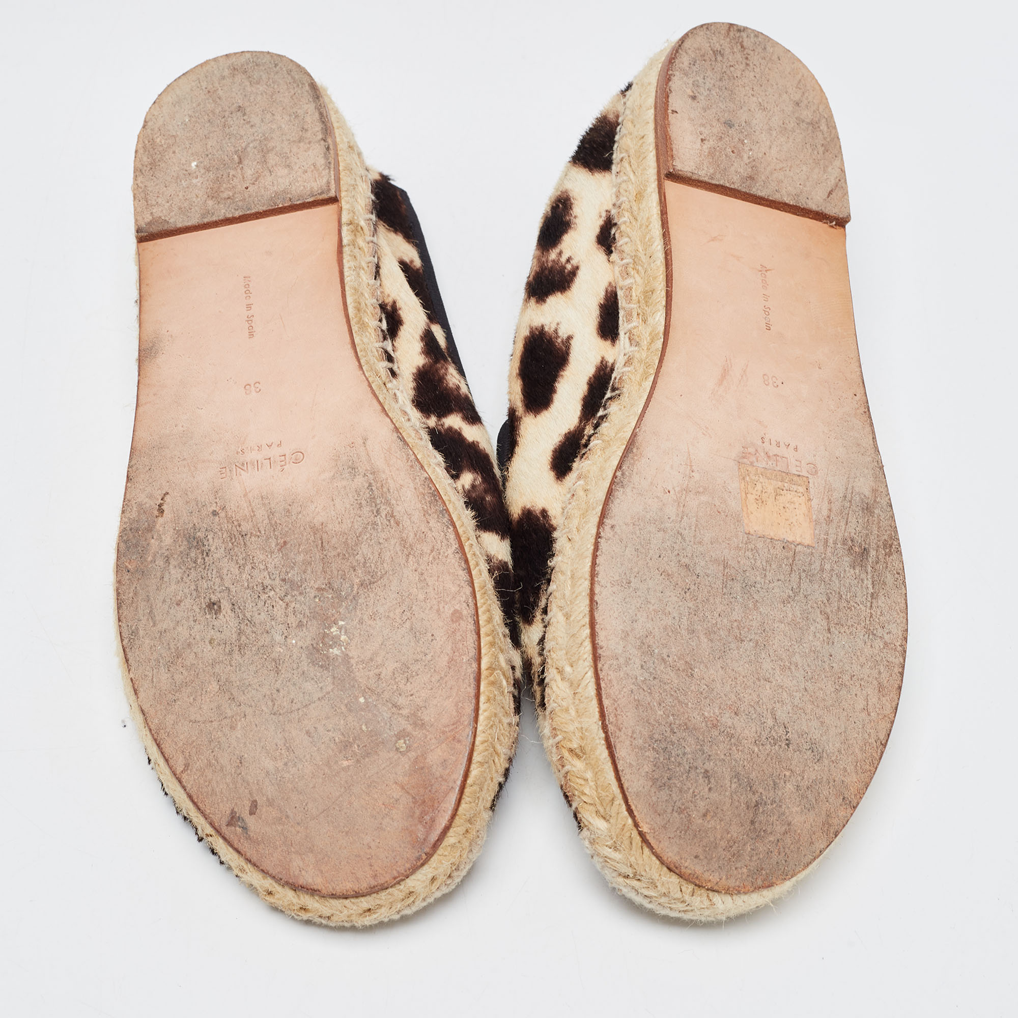 Celine Beige/Brown Leopard Print Calfhair Espadrilles Flats Size 38