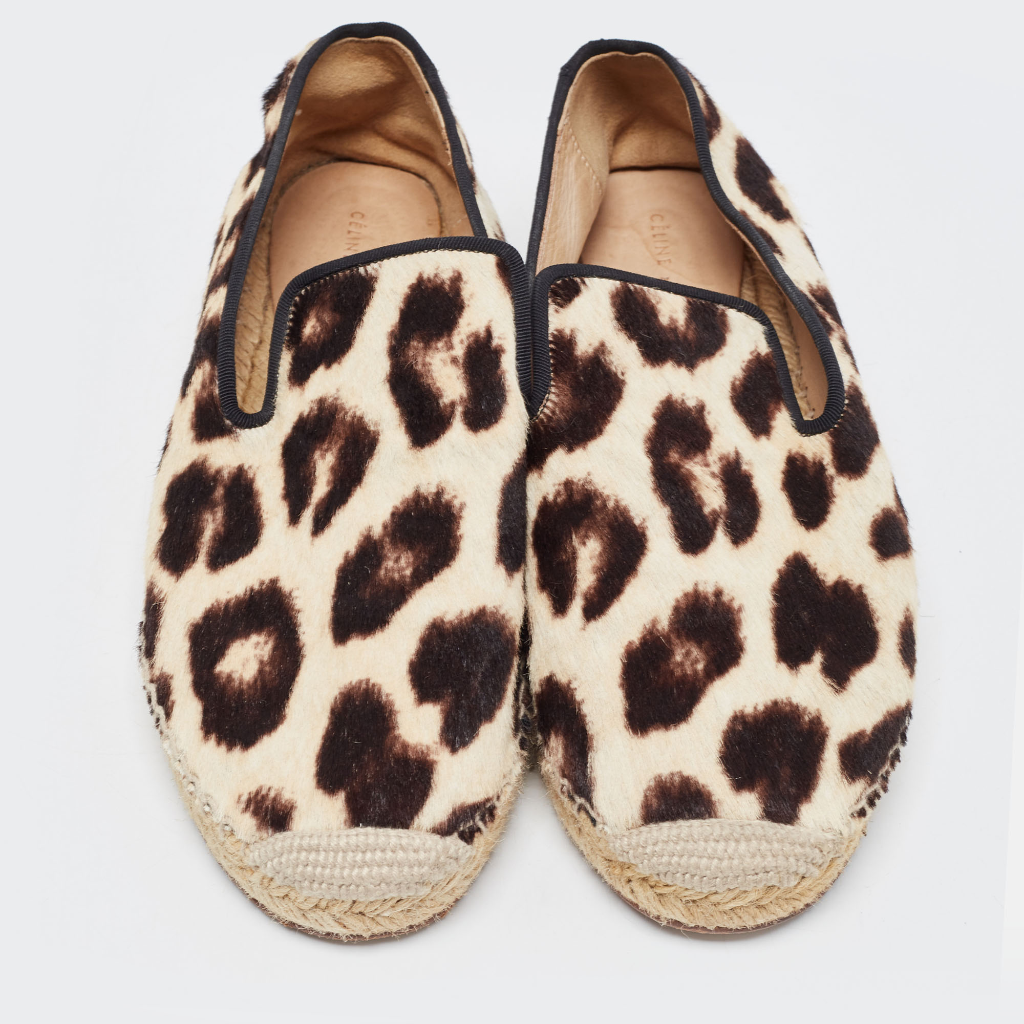 Celine Beige/Brown Leopard Print Calfhair Espadrilles Flats Size 38