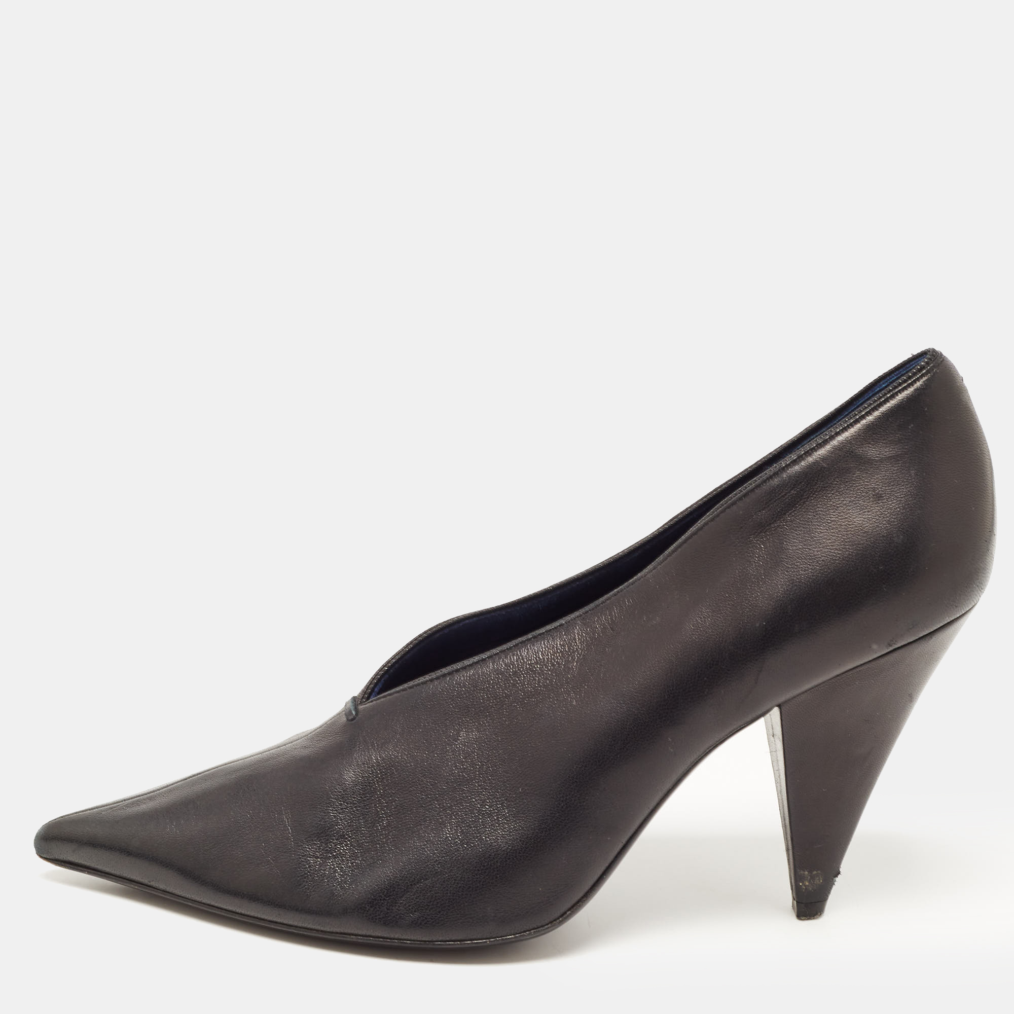 Celine Black Leather V Neck Pointed Toe Pumps Size 38