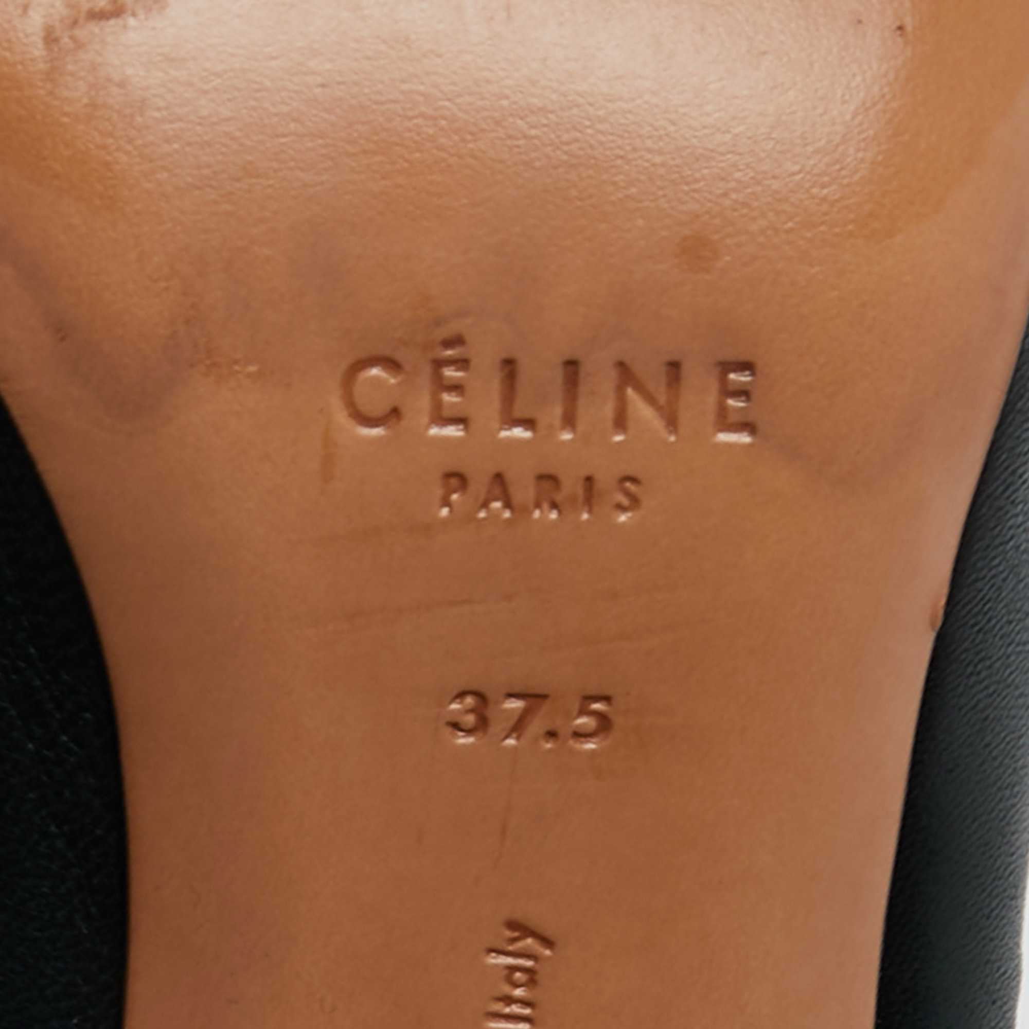 Celine Dark Green Leather Scrunch Ballerina Block Heel Pumps Size 37.5