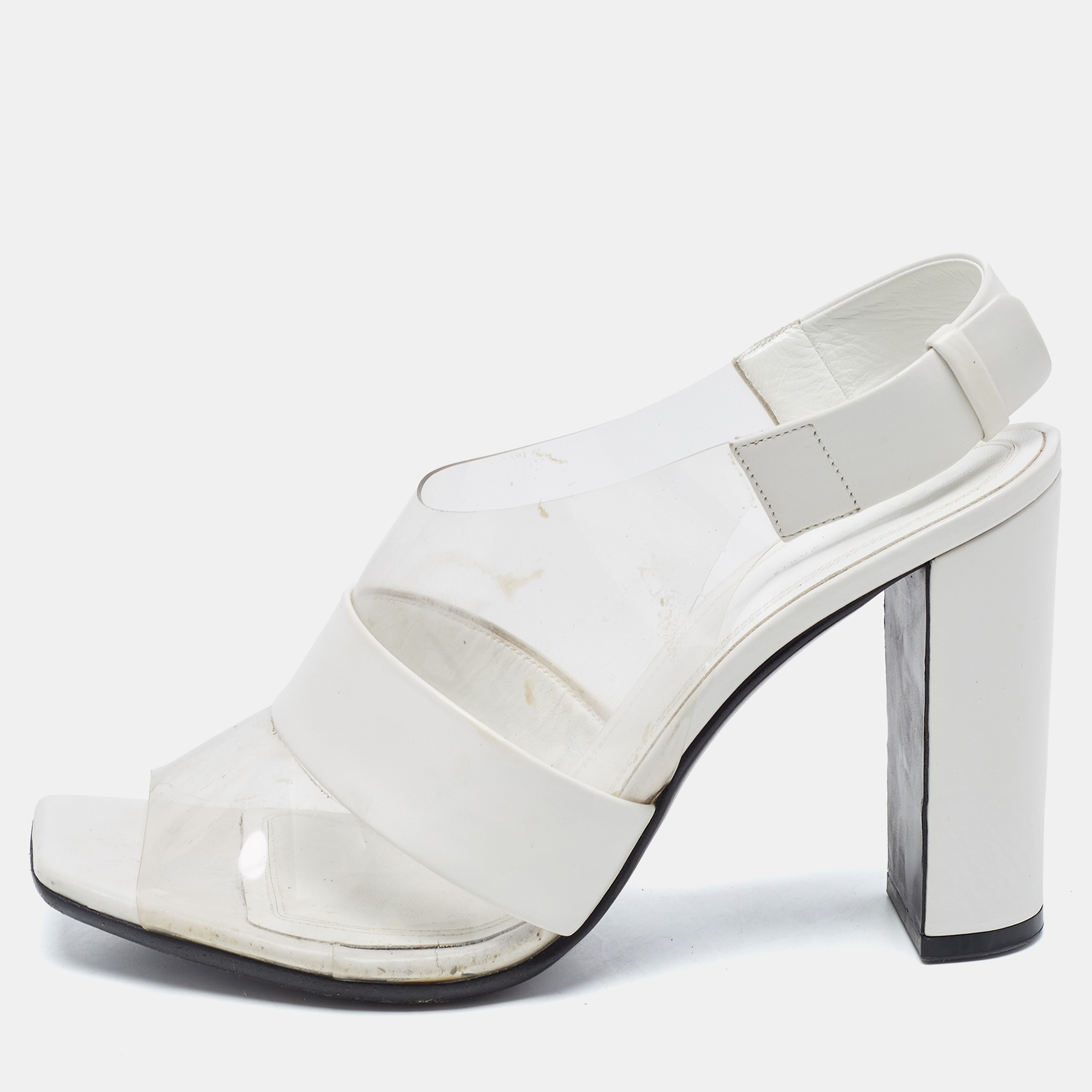 Celine White Leather And PVC Slingback Sandals Size 38