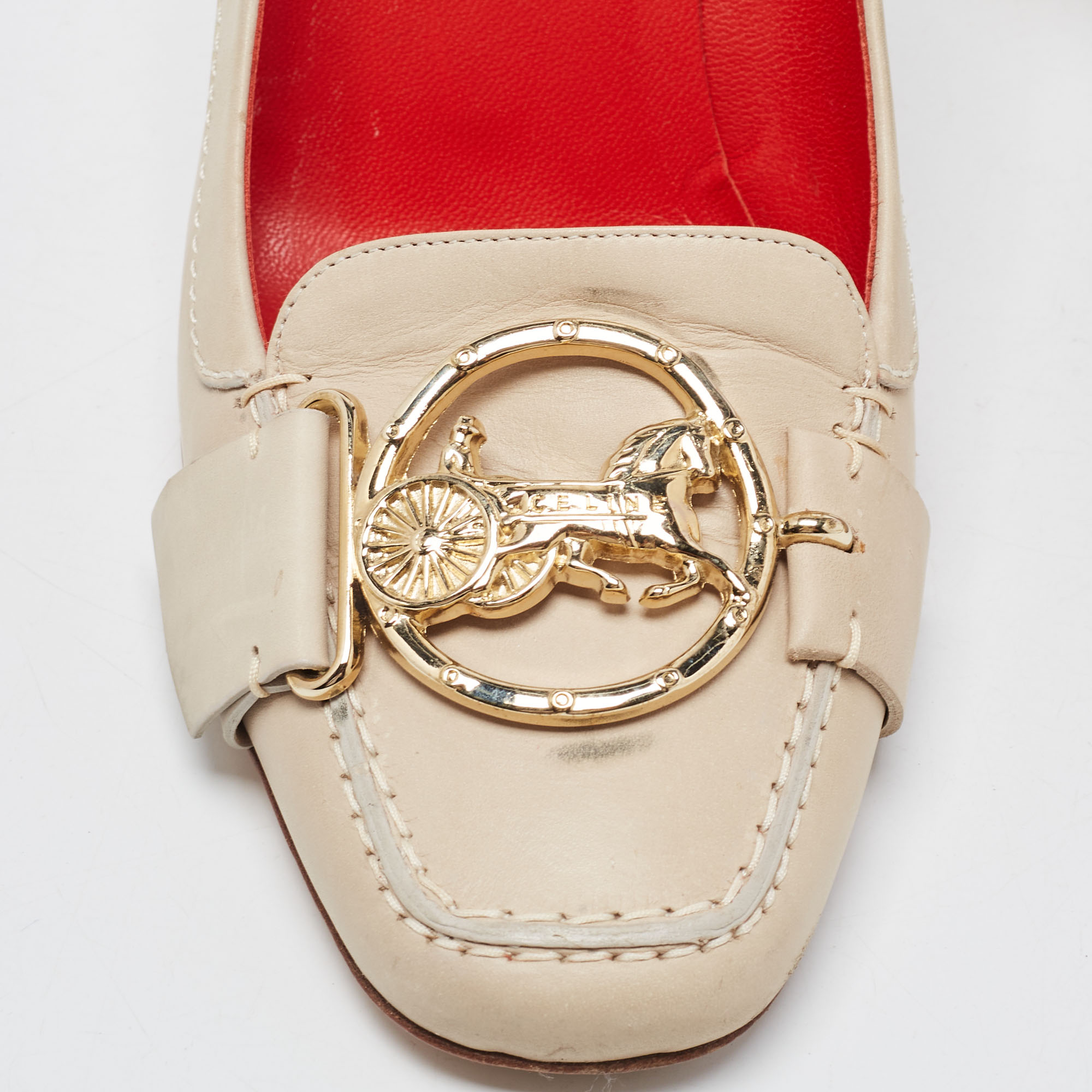 Celine Cream Leather Logo Detail Loafer Pumps Size 39.5