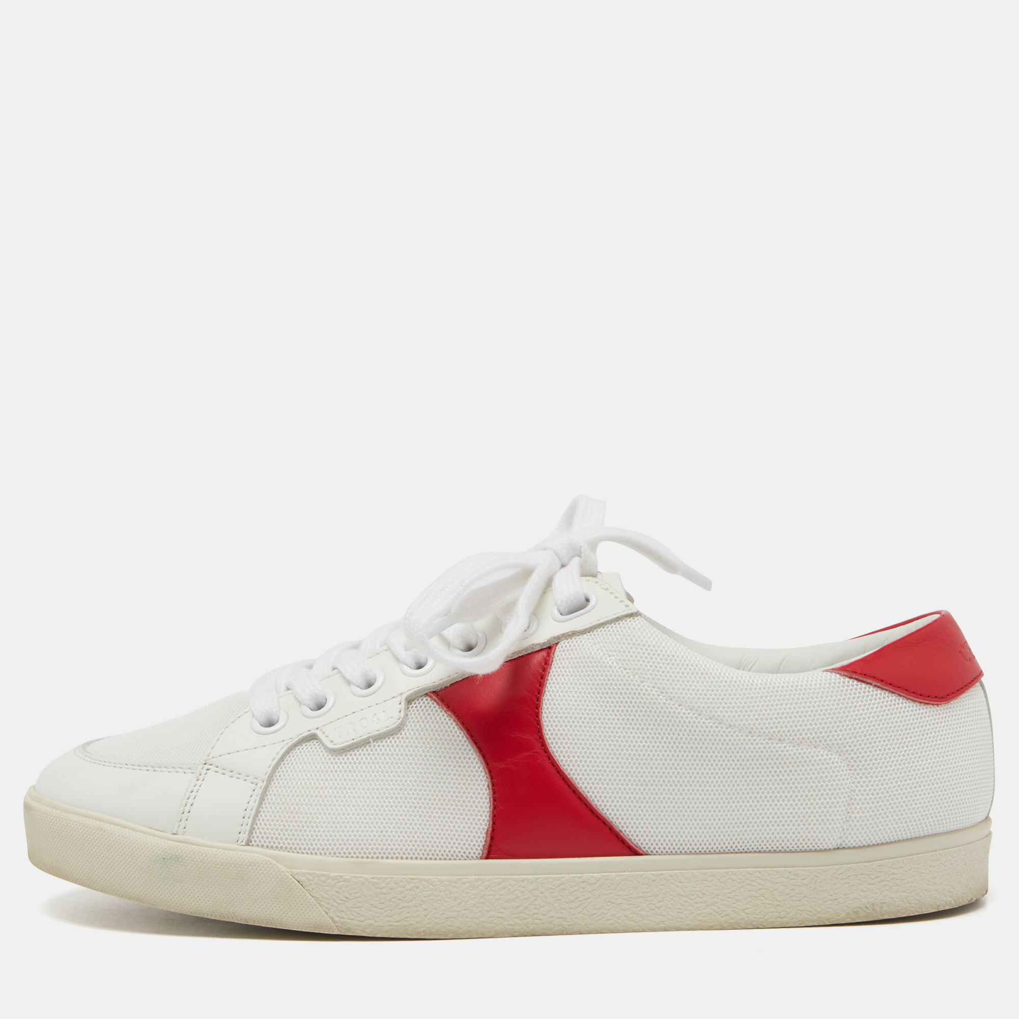 Celine White/Red Leather Colorblock Pattern Low Top Sneakers Size 37