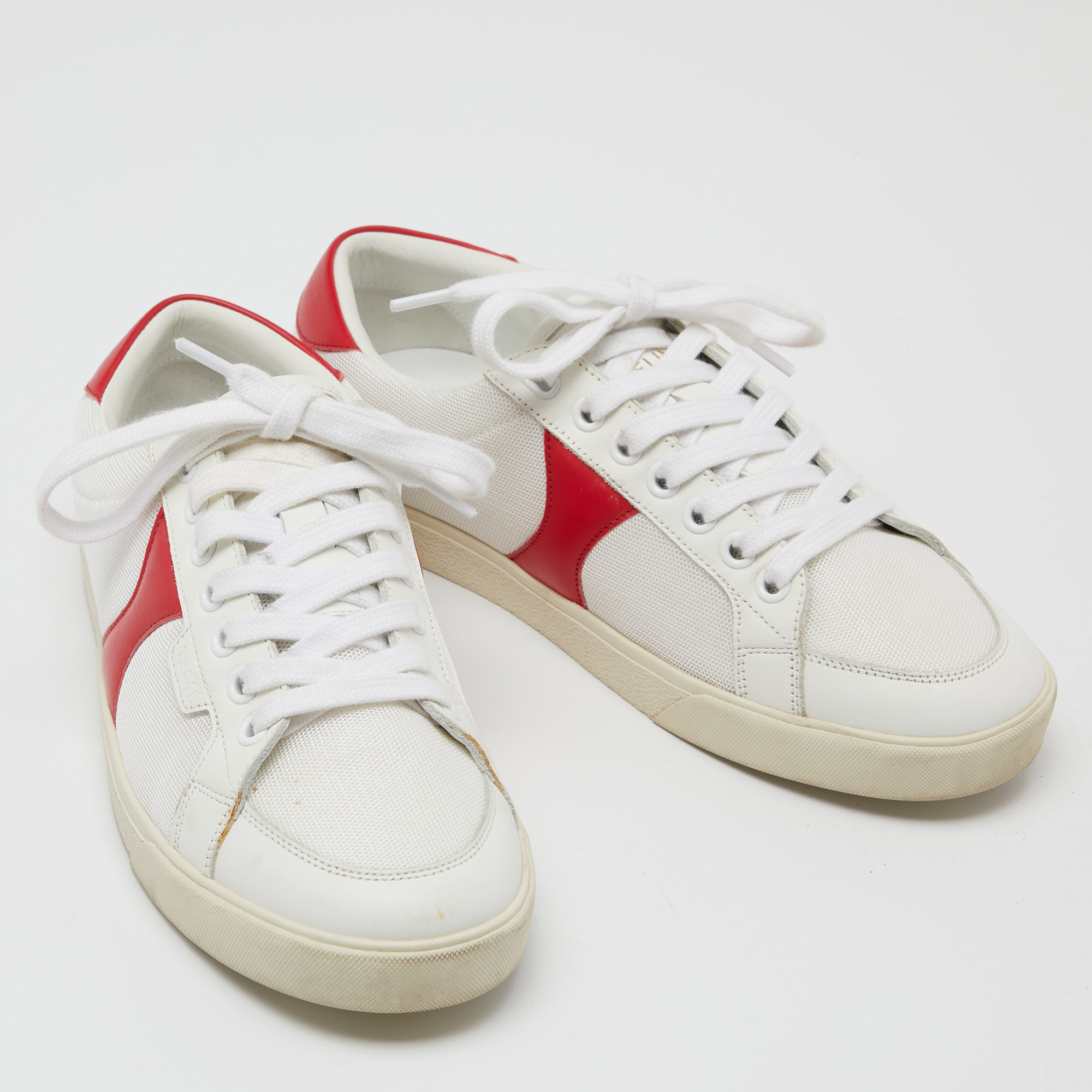 Celine White/Red Leather Colorblock Pattern Low Top Sneakers Size 37