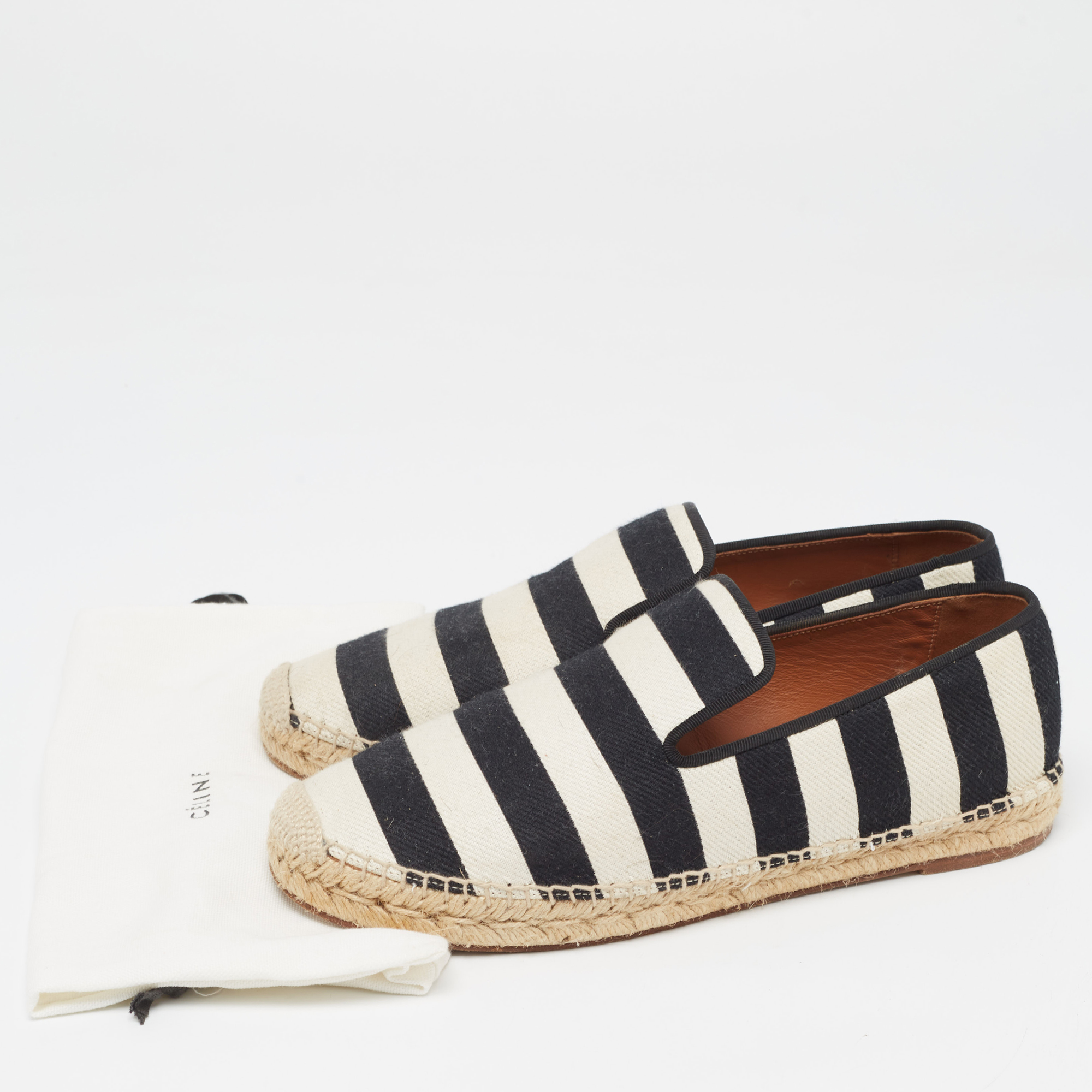 Celine White/Black Striped Canvas Espadrille Flats Size 40