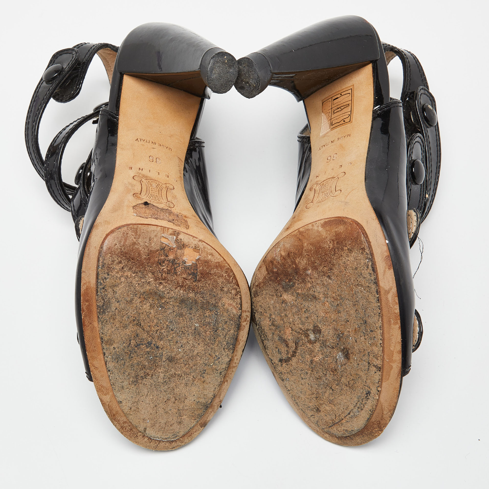 Celine Black Patent Leather Strappy Sandals Size 36