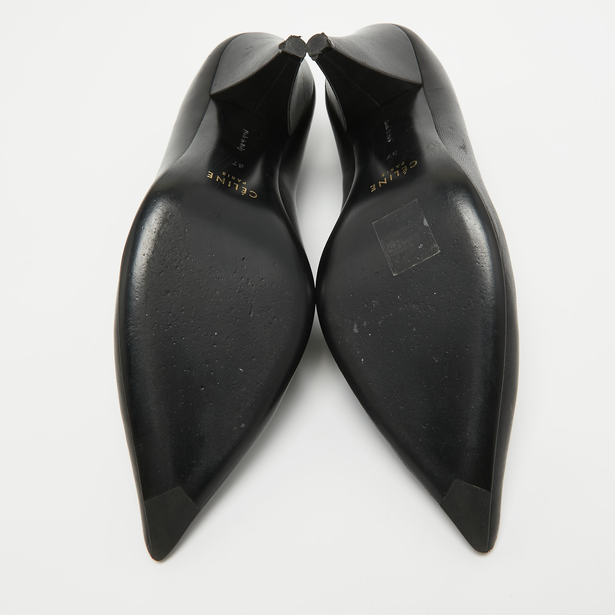 Celine Black Leather V Neck Pointed Toe Pumps Size 37