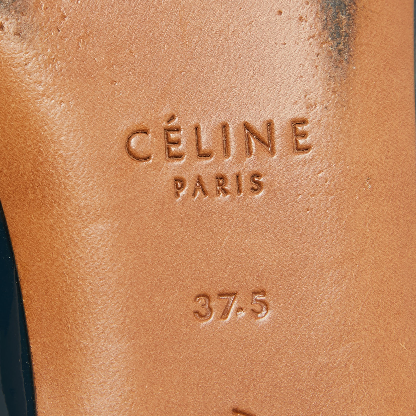 Celine Navy Blue Patent Leather V Neck Ballet Flats Size 37.5