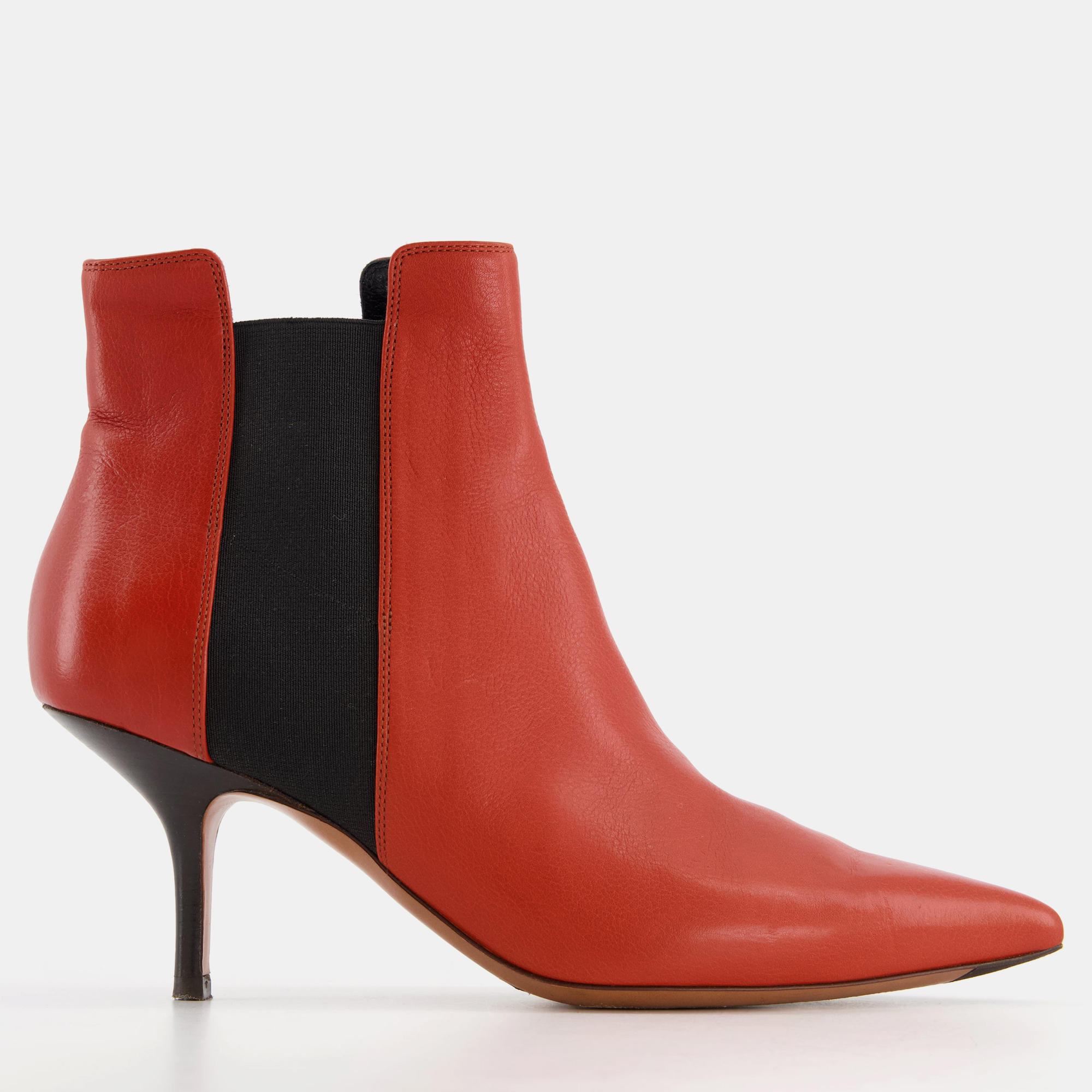 Celine red pointed ankle boots with kitten heel eu 36.5