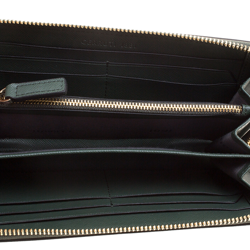 

Cerruti 1881 Green Leather Cerrutic Zip Around Wristlet Wallet