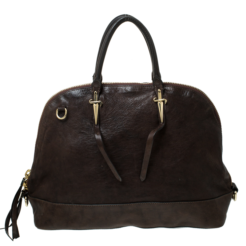 Image of Cesare Paciotti Dark Brown Leather Dome Satchel