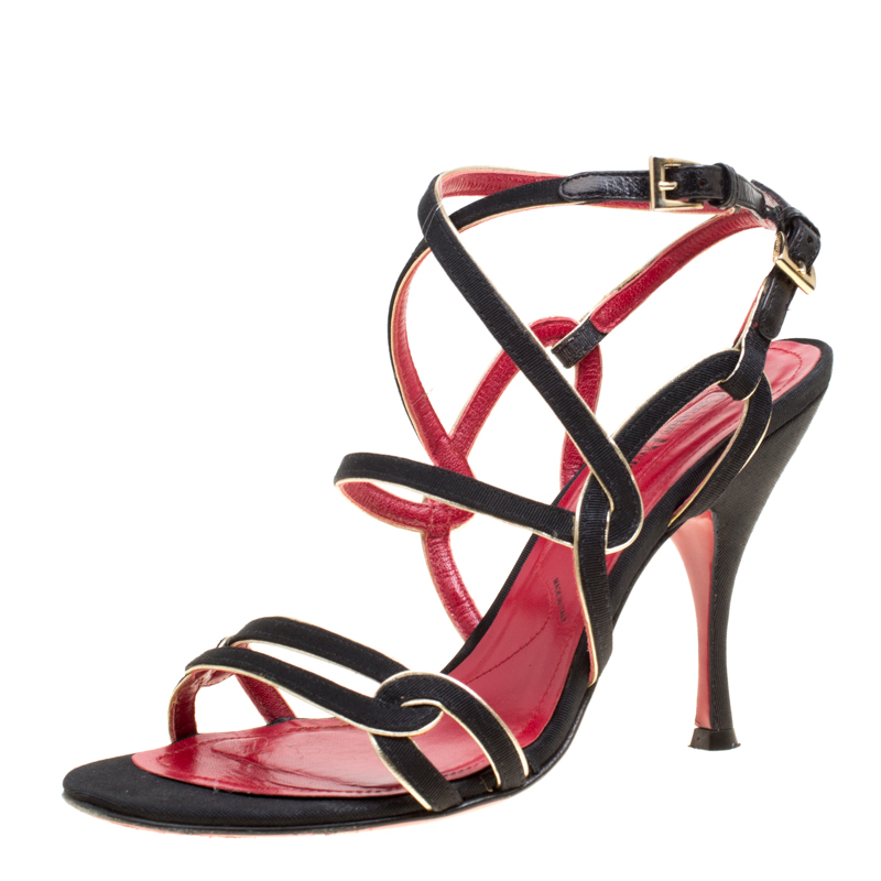 Image of Cesare Paciotti Black Fabric Strappy Sandals Size