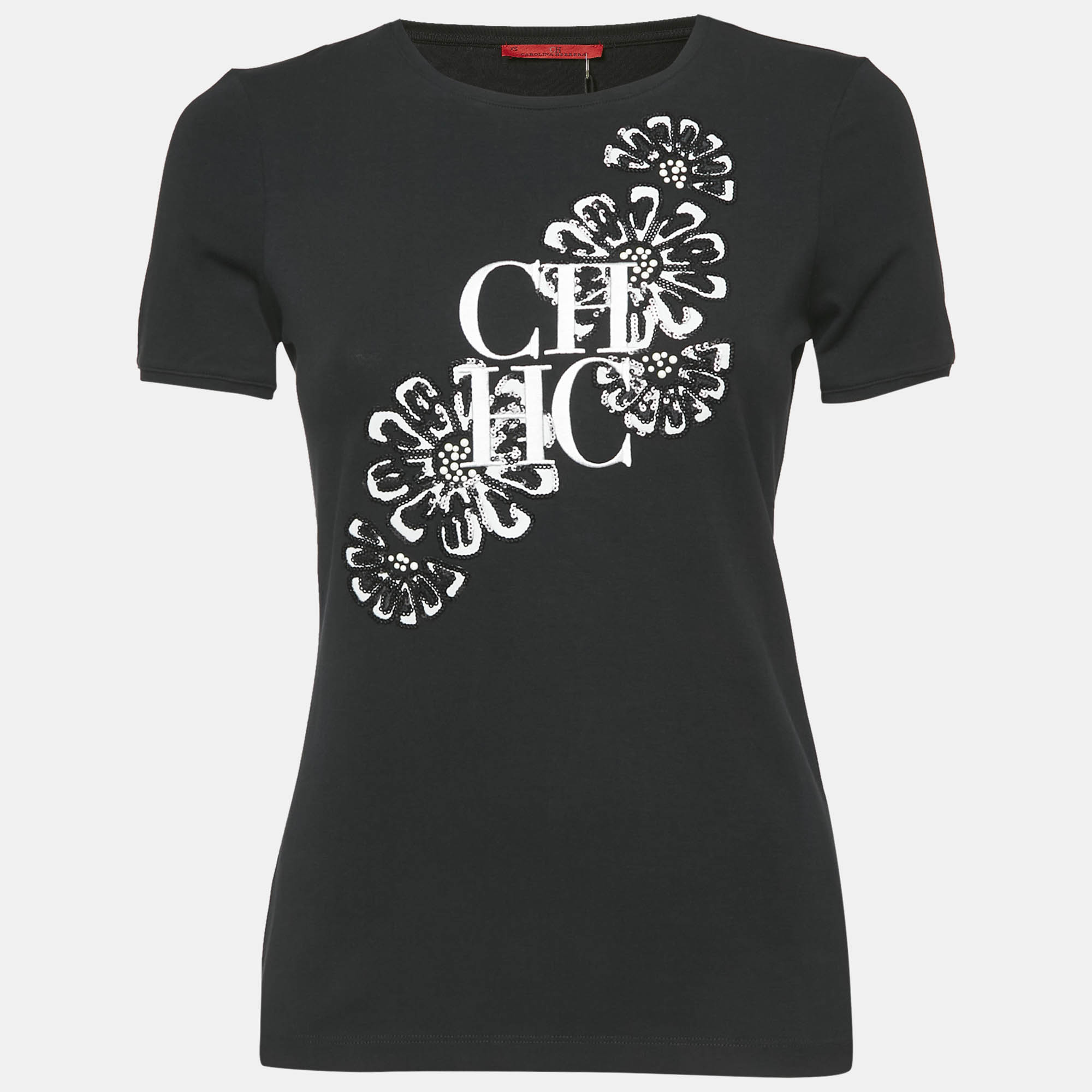 CH Carolina Herrera Black Floral Embellished and Logo Embroidery Cotton T-Shirt XS
CH Carolina Herrera Black Floral Embellished and Logo Embroidery Cotton T-Shirt XS
