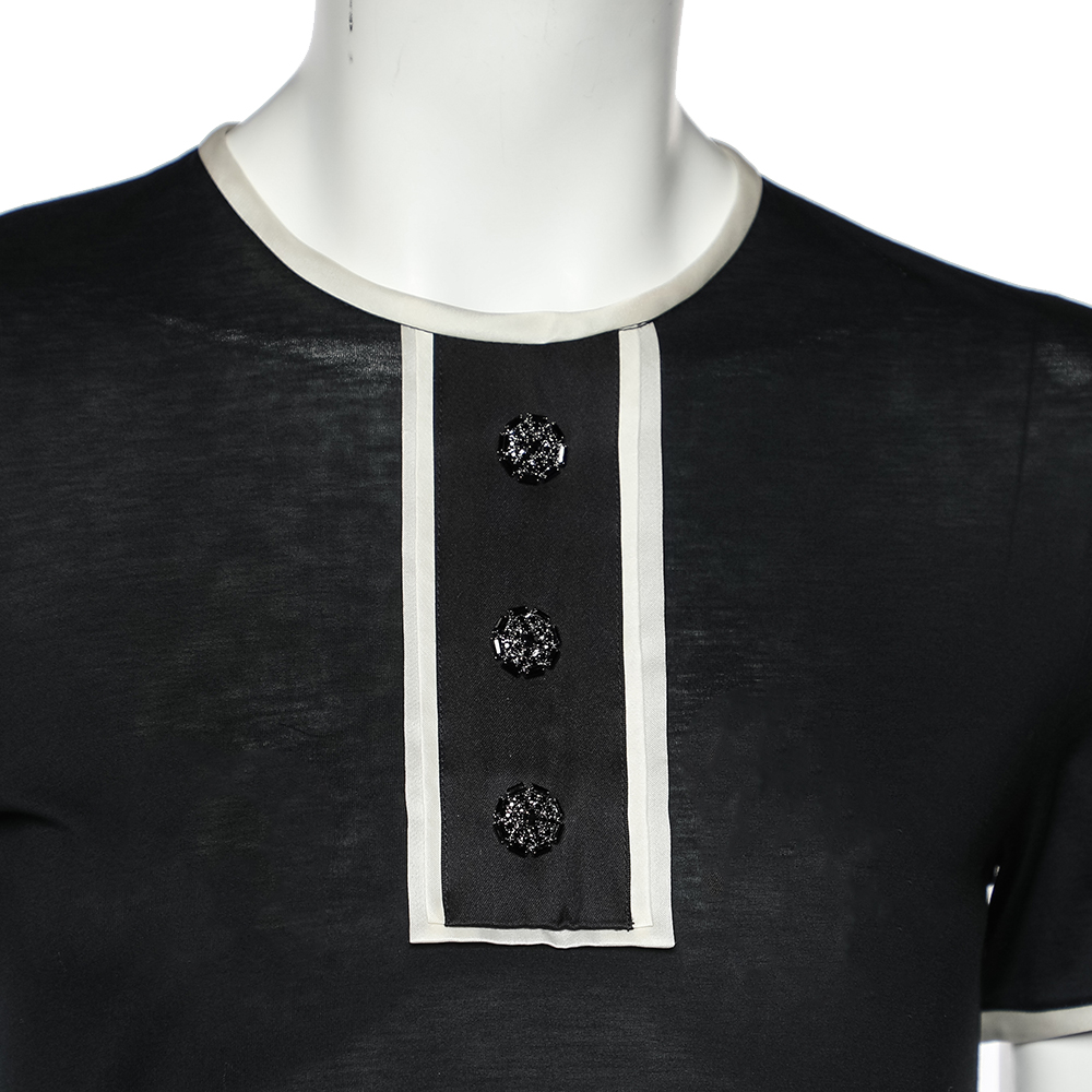 CH Carolina Herrera Black & Beige Cotton & Silk Plisse Detail Midi Dress XS